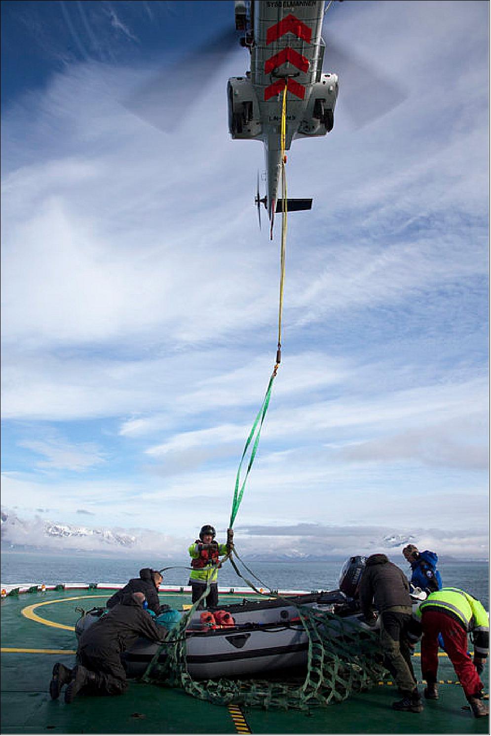 Figure 100: A helicopter airlift during a Norwegian search and rescue exercise on the Svalbard archipelago (image credit: Sysselmannen på Svalbard–Birgit Adelheid Suhr) 129)
