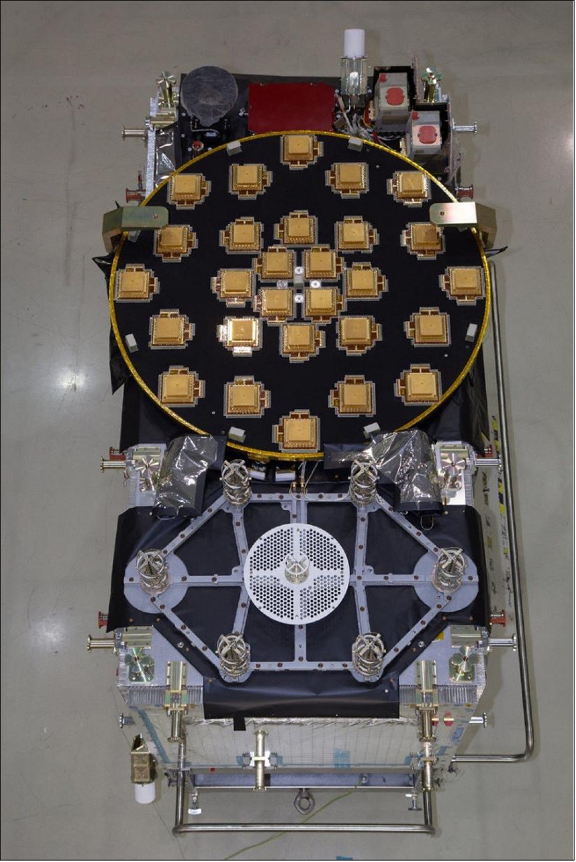 Figure 43: Circular L-band (navigation) and hexagonal (SAR) antenna (image credit: Galileo GNSS)