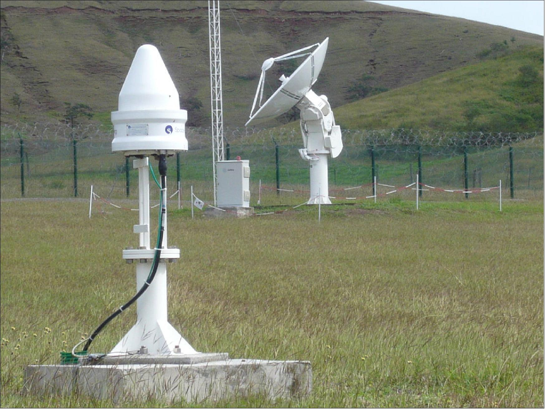 Figure 113: The Galileo ground station near New Caledonia capital Nouméa incorporates a Galileo Sensor Station (foreground) that monitors the quality of navigation signals and an Uplink Station (background) to relay navigation corrections to the satellites for rebroadcast to users. An antenna 13 m in diameter for controlling the satellites has also been built, ready to come online later this year (image credit: ESA-Fermin Alvarez Lopez)