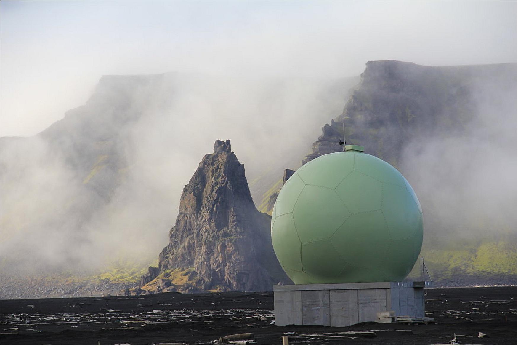 Figure 109: Protective 'radome' housing for the Galileo ground station on desolate Jan Mayen Island in the Norwegian Arctic. The site is housing a Galileo Sensor Station plus satellite link to pass data back to the Galileo ground system (image credit: ESA/Fermin Alvarez Lopez)