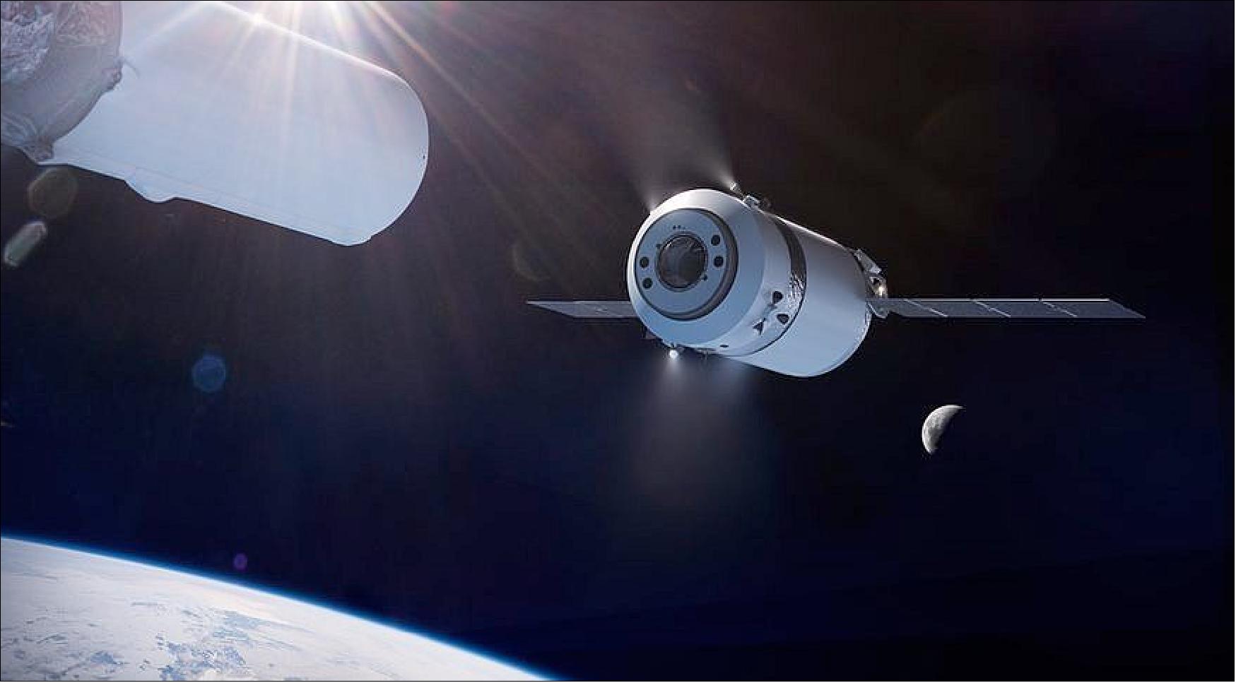Figure 15: SpaceX's Dragon XL, seen here separating from the upper stage of its Falcon Heavy rocket, will deliver cargo to the lunar Gateway under a NASA contract awarded March 27 (image credit: SpaceX)