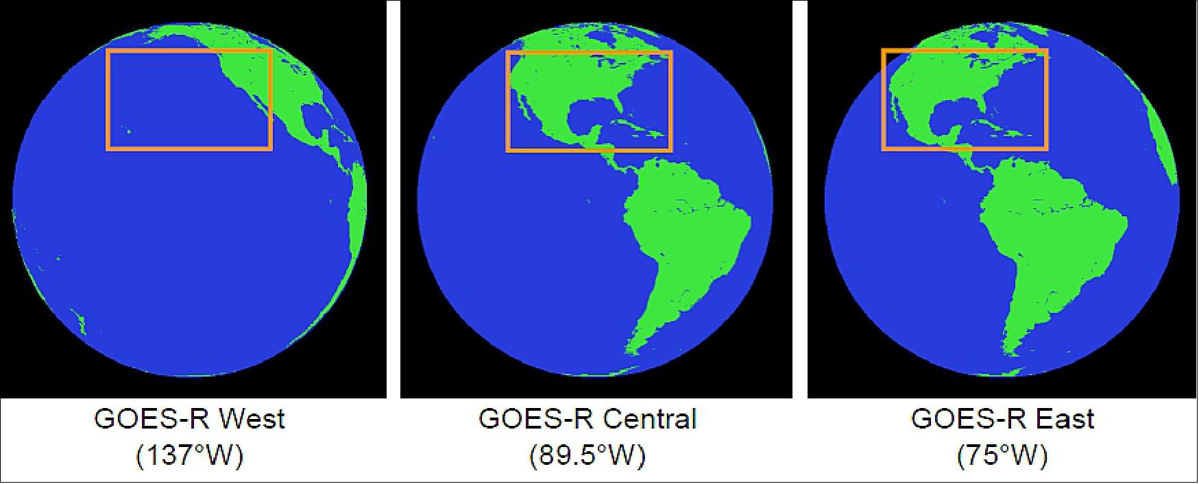 Figure 53: ABI CONUS Images for GOES-R West, Central, and East (image credit: Harris Corp.)