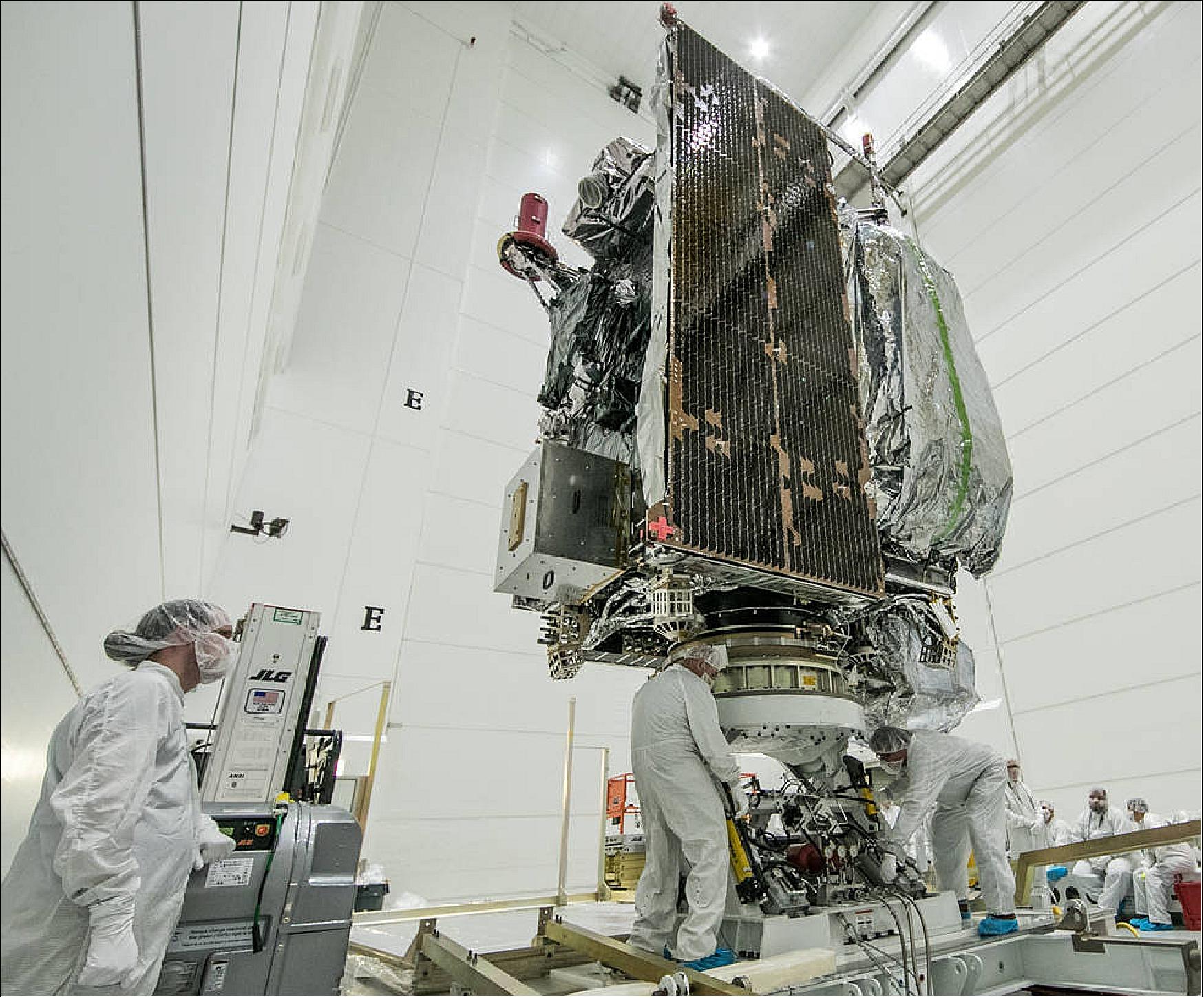 Figure 13: GOES-S now resides in a clean room at Astrotech Space Operations in Titusville, Florida, where it will undergo preparations for launch (image credit: NOAA/NASA, Michael Starobin)