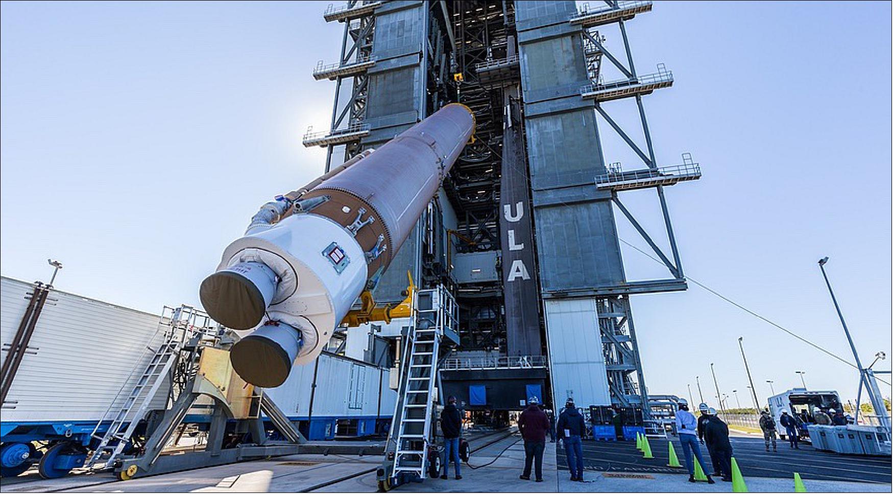 Figure 8: The first stage of the Atlas 5 that will launch the GOES-T weather satellite arrives at ULA's Vertical Integration Facility at Space Launch Complex 41 (image credit: ULA)