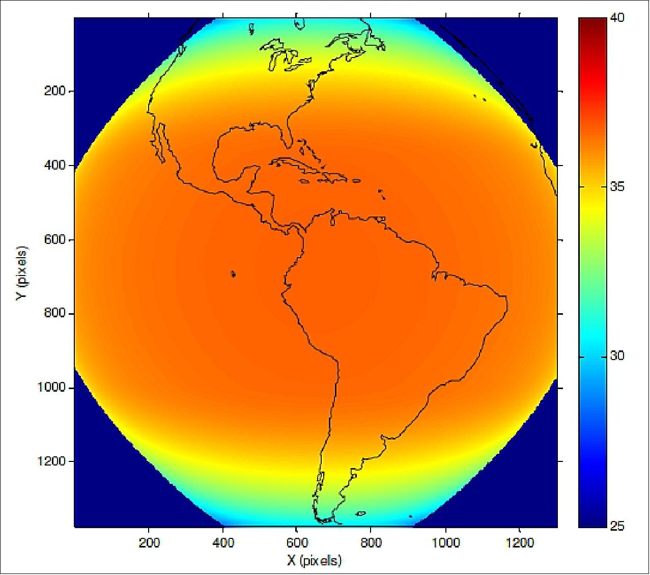 Figure 64: Worst-case 100% albedo Lambertian cloud spectral radiance at 777 nm, with atmospheric loss (mW/sr/cm2/µm),image credit: Lockheed Martin STAR Labs