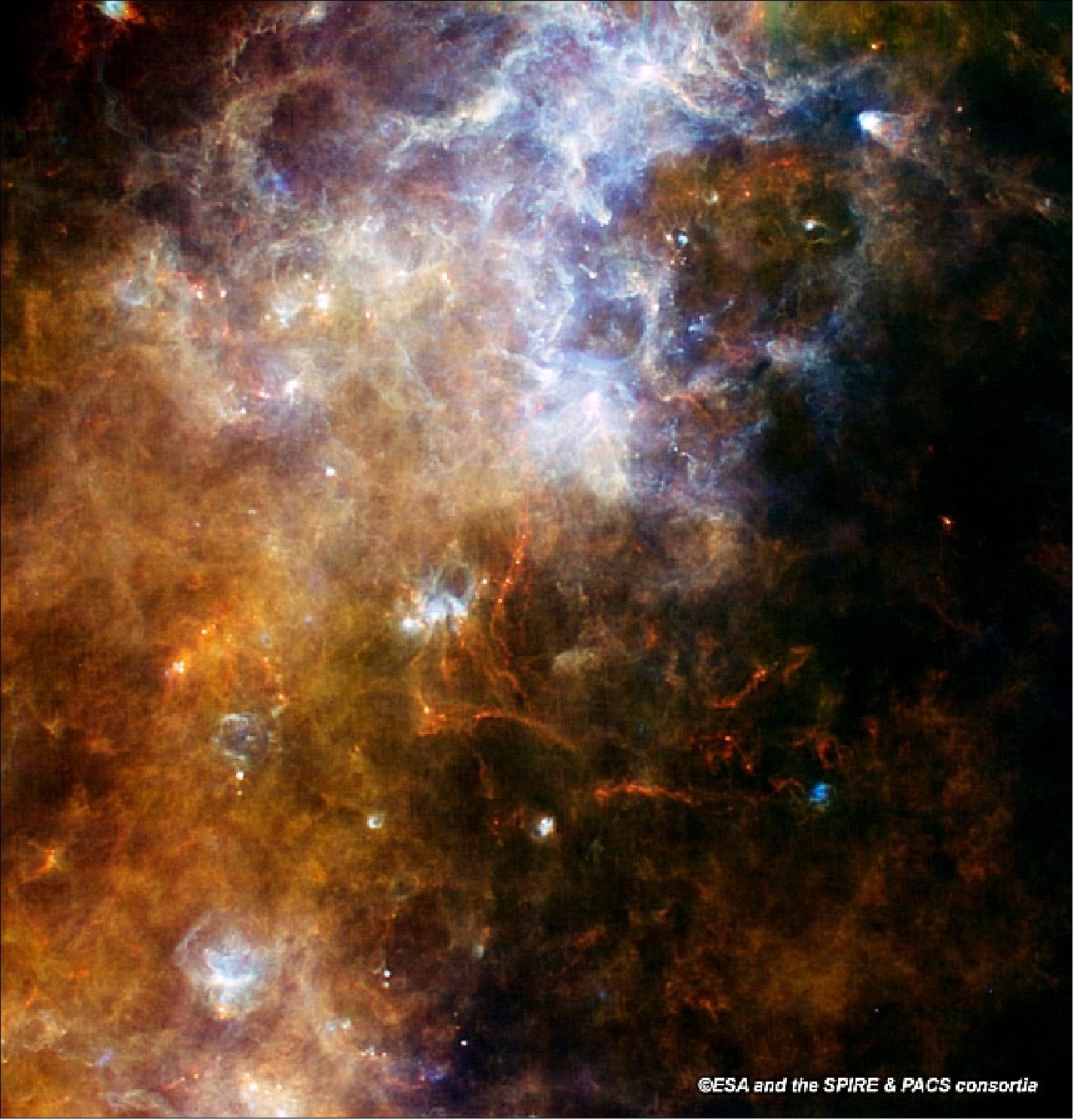 Figure 82: SPIRE/PACS image of region of the Milky Way near the Galactic Plane (image credit: ESA and the SPIRE & PACS Consortia)