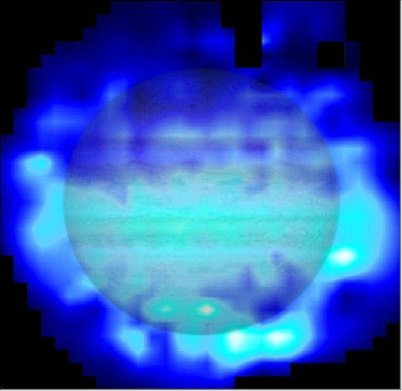 Figure 66: Distribution of water in Jupiter's stratosphere (ESA/Herschel/T. Cavalié et al.,NASA/ESA/Reta Beebe)