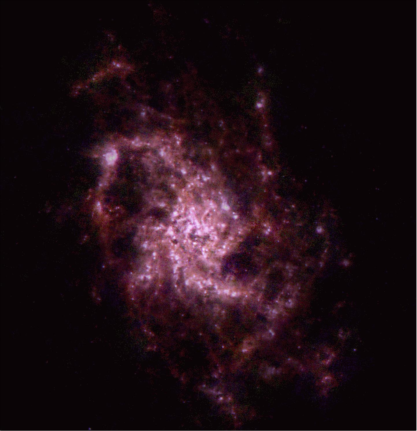 Figure 56: Space science image of the week: Herschel portrays nearby M33 galaxy blossoming with star births (image credit: ESA/Herschel/PACS/ HerM33es/Key Program/C. Kramer/M. Boquien)