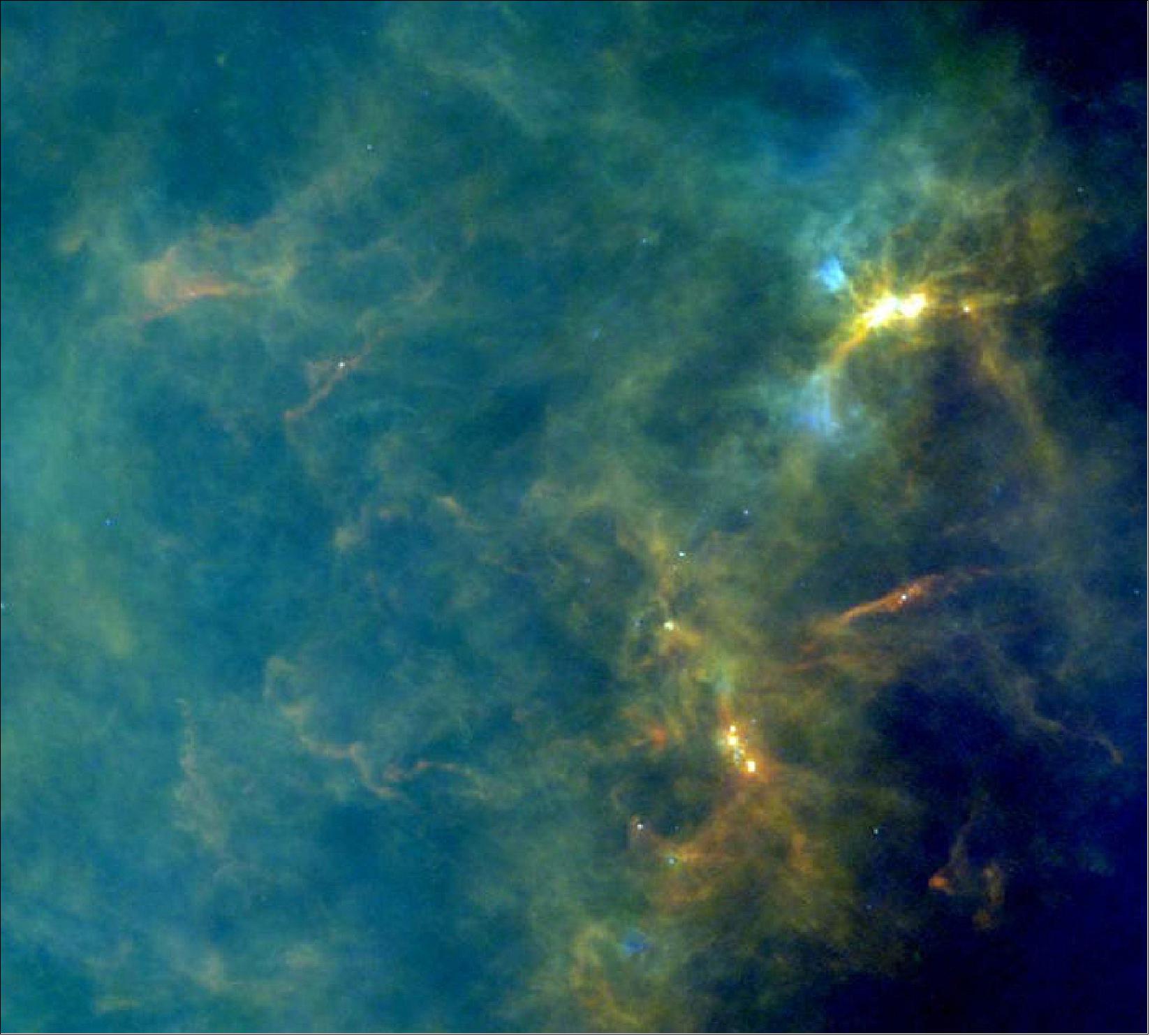 Figure 46: Herschel reveals filaments in the Serpens Core [image credit: ESA/Herschel/PACS/SPIRE/V. Roccatagliata (University of Munich, Germany)]