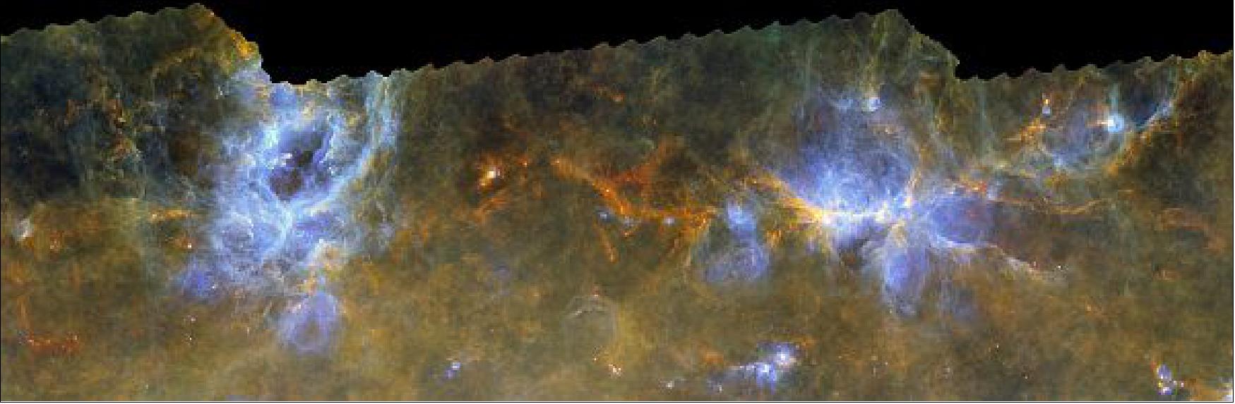 Figure 44: Herschel's view of the War and Peace and Cat's Paw nebulas (image credit: ESA/Herschel/PACS, SPIRE/Hi-GAL Project, Ref. 48)