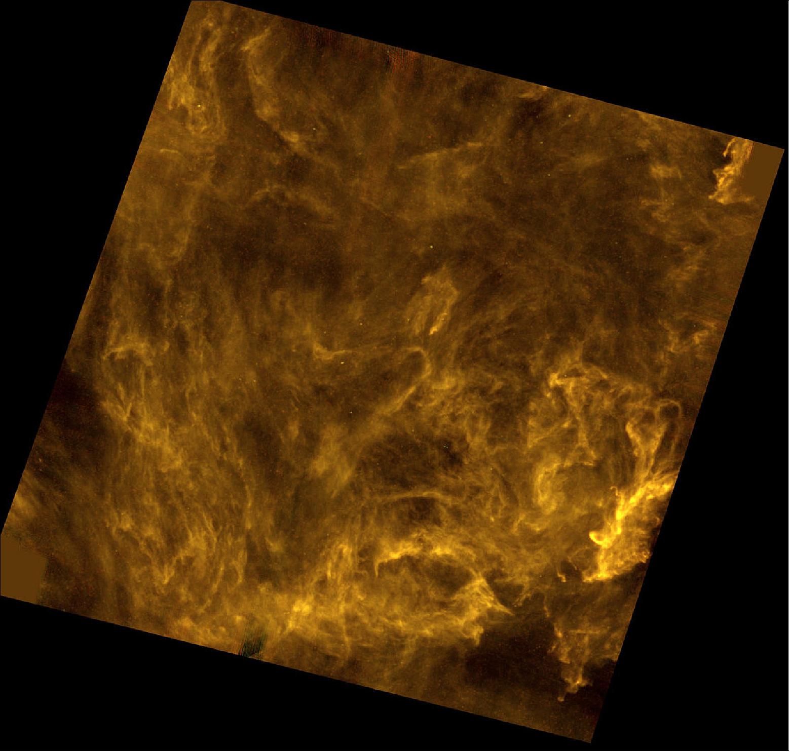 Figure 38: This region is in Polaris, 490 light-years away. It was imaged by ESA’s HSO (Herschel Space Observatory) in 2011; a color composite is presented here (image credit: ESA and the SPIRE & PACS consortia, Ph. André (CEA Saclay) for the Gould’s Belt Survey Key Program Consortium, and A. Abergel (IAS Orsay) for the Evolution of Interstellar Dust Key Program Consortium)