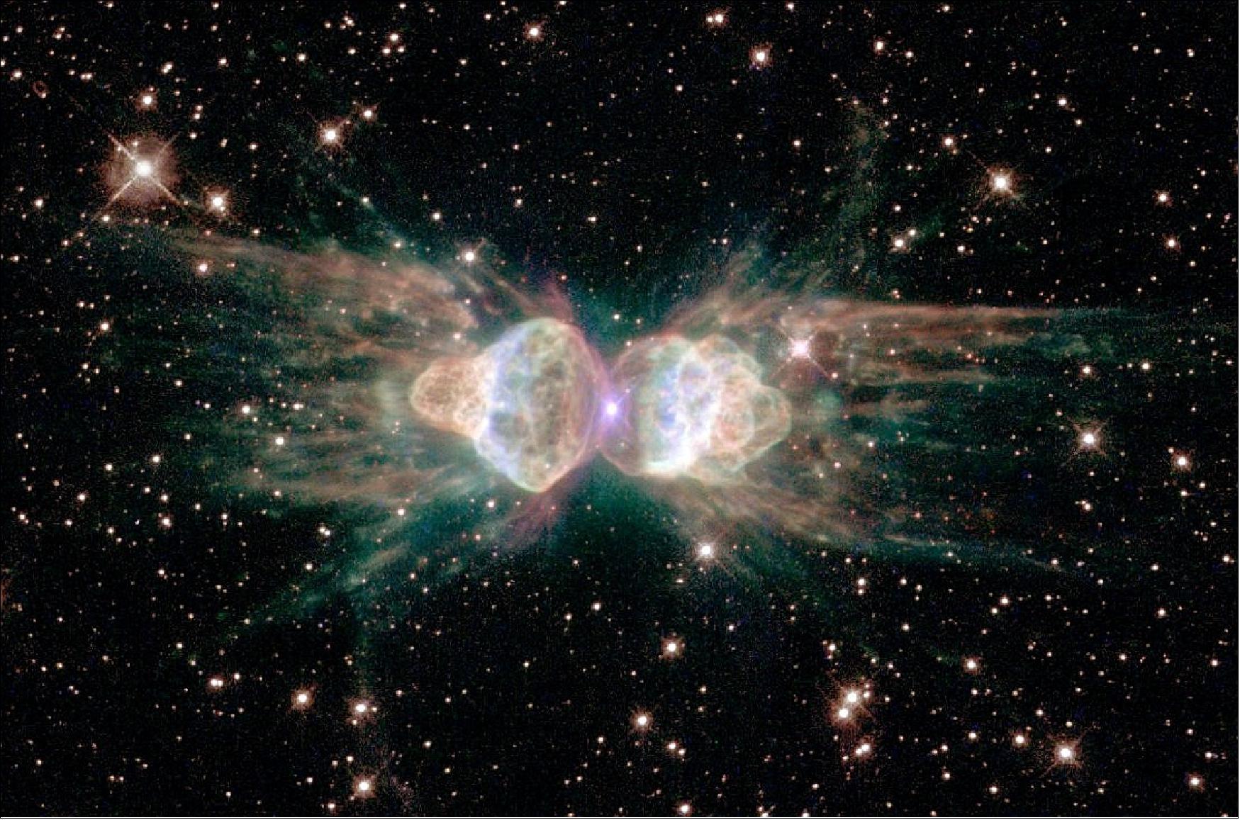 Figure 29: The Ant Nebula, as imaged by the NASA/ESA Hubble Space Telescope, resembles the head and body of a garden ant. In reality, it is the result of a dying Sun-like star and complex interactions of material at its heart (image credit: NASA, ESA and the Hubble Heritage Team (STScI/AURA)