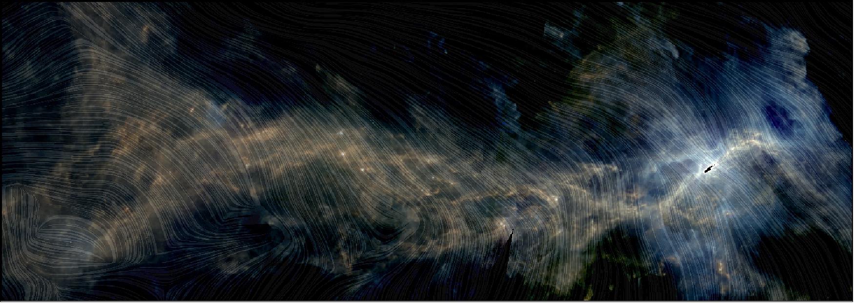 Figure 24: The data comprising this image were gathered during Planck’s all-sky observations and Herschel’s ‘Gould Belt Survey’. Operational until 2013, both Herschel and Planck were instrumental in exploring the cool and the distant Universe, shedding light on many cosmic phenomena, from the formation of stars in our Milky Way galaxy to the expansion history of the entire Universe [image credit: ESA/Herschel/Planck J. D. Soler, Max Planck Institute for Astronomy (Heidelberg, Germany)]