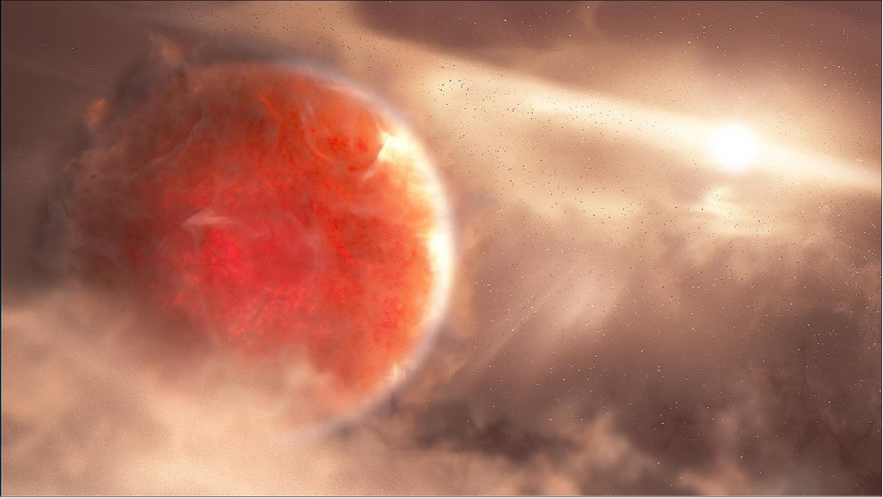 Figure 61: This is an artist's illustration of a massive, newly forming exoplanet called AB Aurigae b. Researchers used new and archival data from the Hubble Space Telescope and the Subaru Telescope to confirm this protoplanet is forming through an intense and violent process, called disk instability. Disk instability is a top-down approach, much different from the dominant core accretion model. In this scenario, a massive disk around a star cools, and gravity causes the disk to rapidly break up into one or more planet-mass fragments. — AB Aurigae b is estimated to be about nine times more massive than Jupiter and orbits its host star over two times farther than Pluto is from our Sun [image credits: ARTWORK: NASA, ESA, Joseph Olmsted (STScI)]