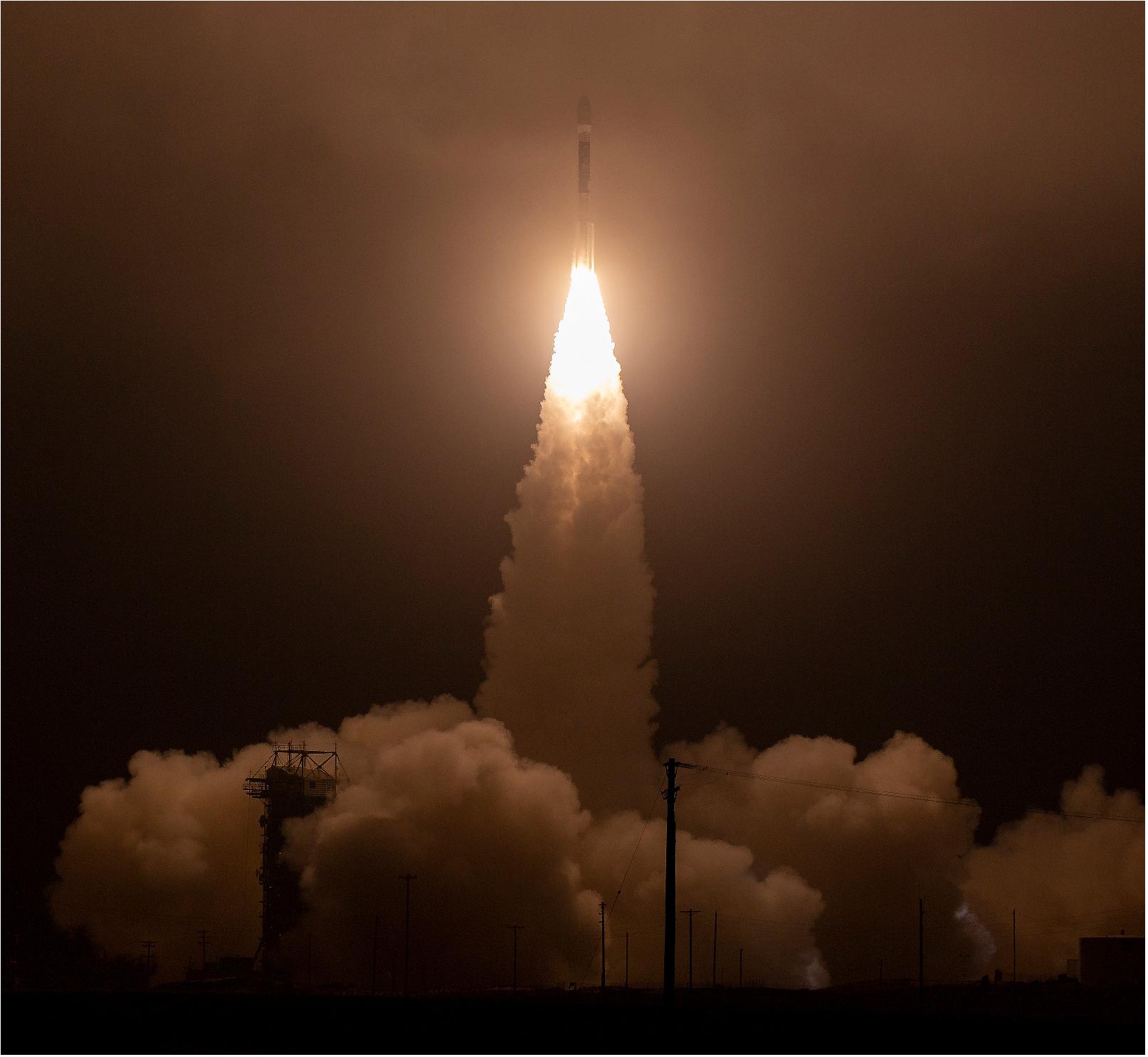 Figure 8: The ULA Delta-II rocket with NASA's ICESat-2 onboard is seen shortly after the mobile service tower at SLC-2 was rolled back on 15 September 2018, at Vandenberg Air Force Base in California (image credit: NASA)