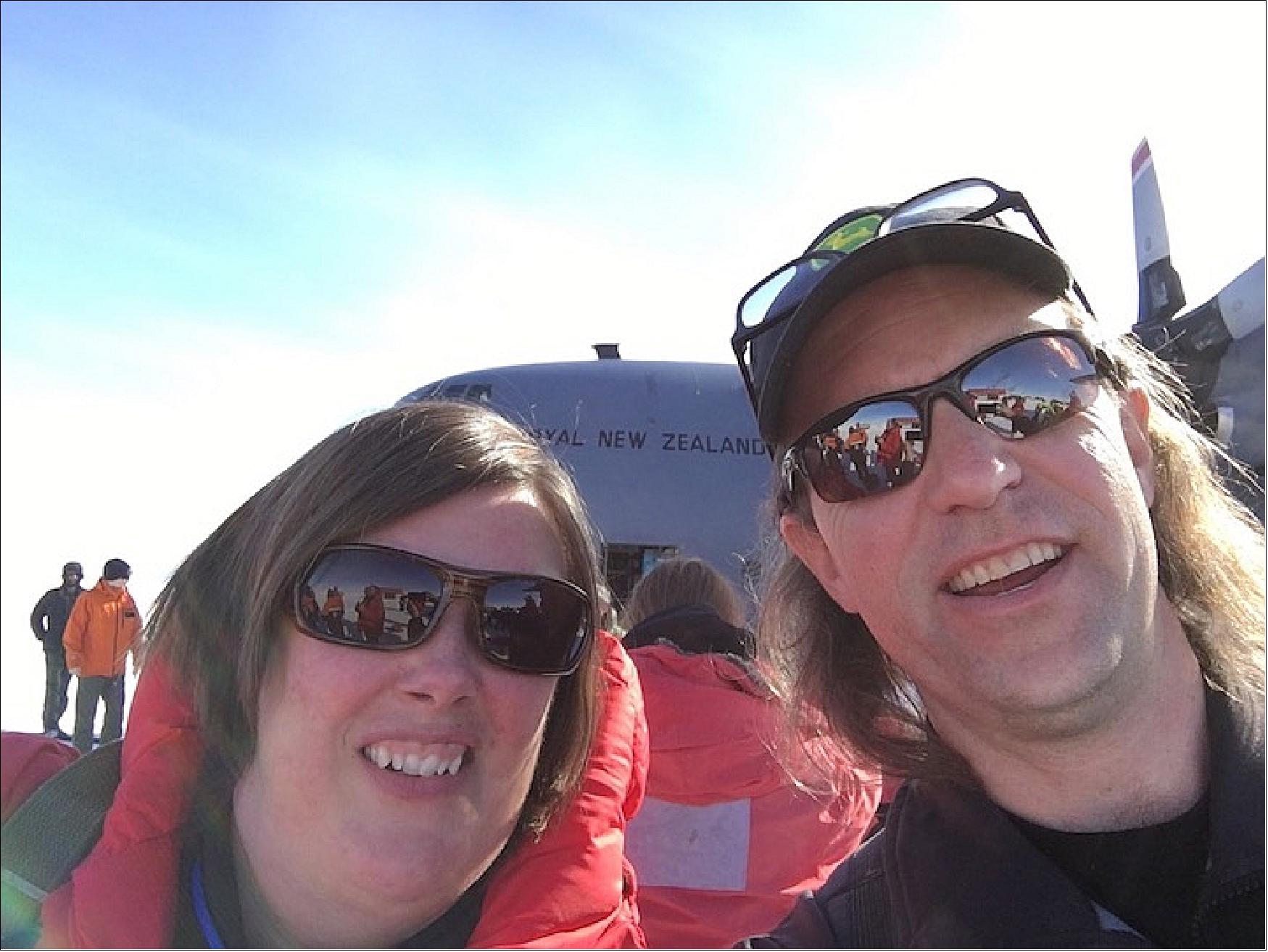 Figure 77: Kelly and Tom on the ice runway at McMurdo Station, Antarctica (image credit: Tom Neumann) 88)