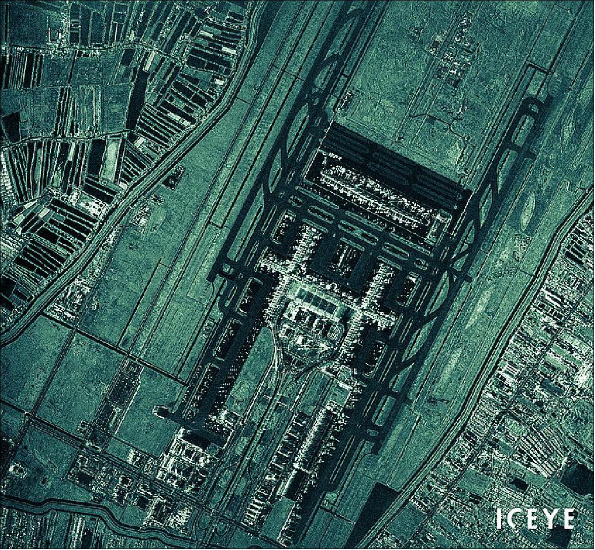 Figure 39: An example of a thumbnail from the ICEYE Public Archive. This radar image of Suvarnabhumi Airport, Bangkok, Thailand, was acquired on 9th of August 2020, in Spotlight High imaging mode, with an ICEYE SAR satellite (image credit: ICEYE)