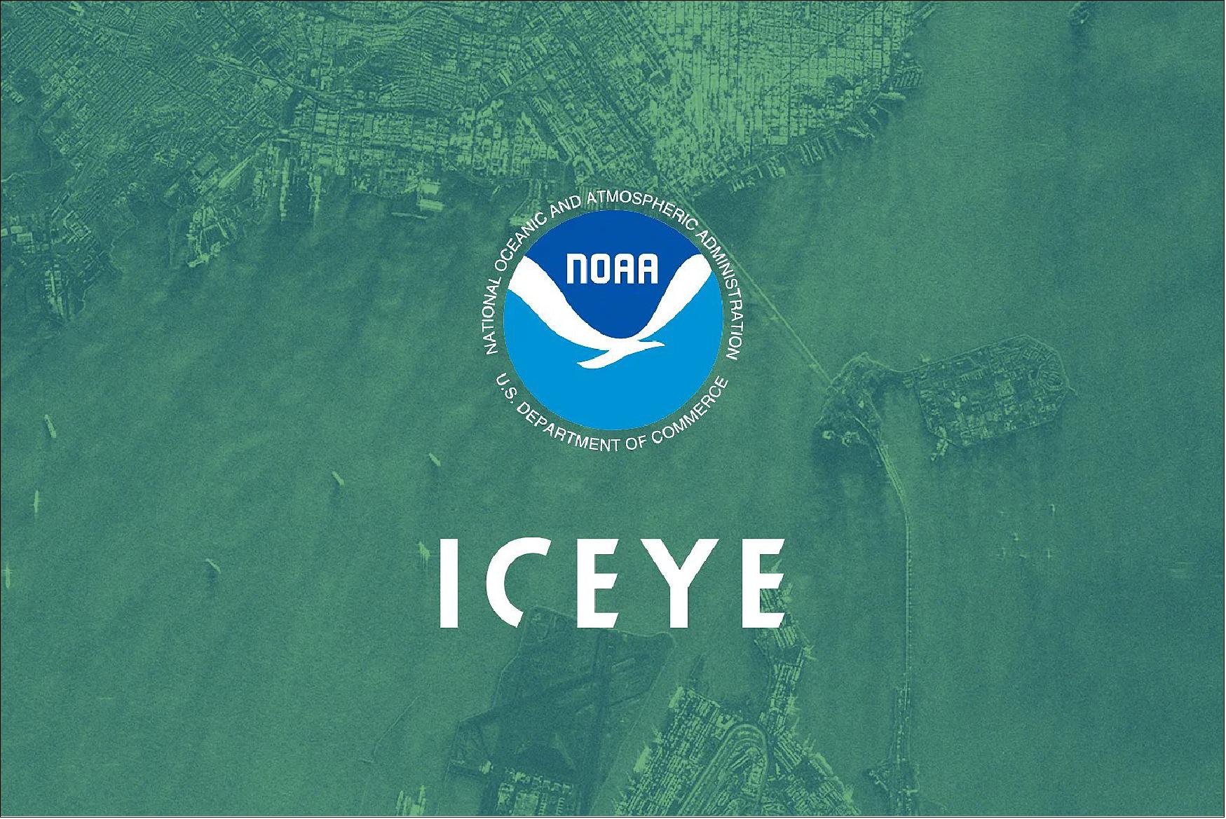 Figure 20: NOAA and ICEYE logos with ICEYE's radar satellite image of San-Francisco, CA, in the background (image credit: ICEYE)