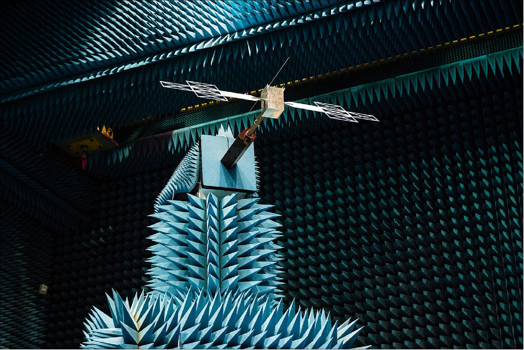 Figure 26: A miniaturized model of the Juice spacecraft during electromagnetic tests at ESA's technical heart in the Netherlands (image credit: ESA–M. Cowan)