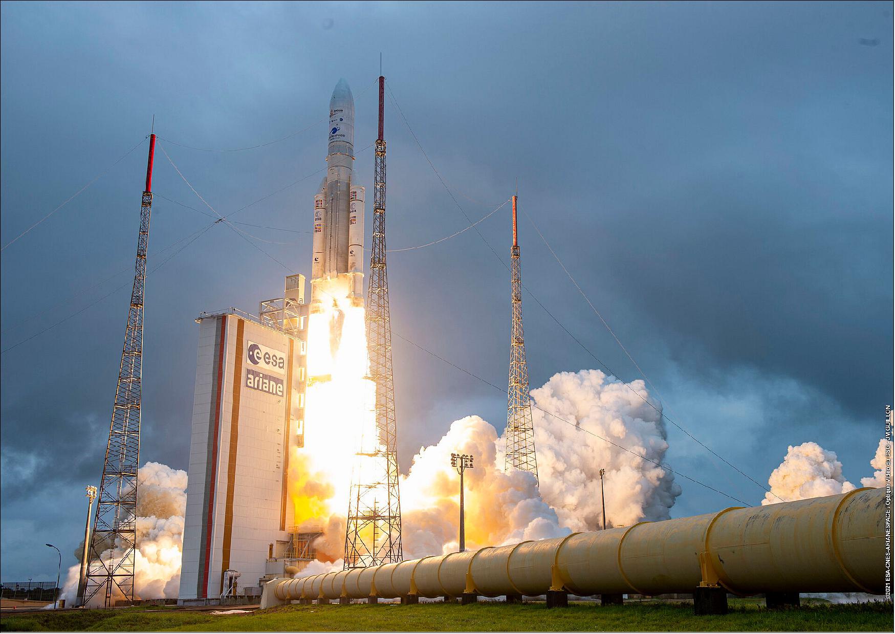 Figure 3: The James Webb Space Telescope lifted off on an Ariane 5 rocket from Europe's Spaceport in French Guiana, at 13:20 CET on 25 December on its exciting mission to unlock the secrets of the Universe (image credit: ESA/CNES/Arianespace)