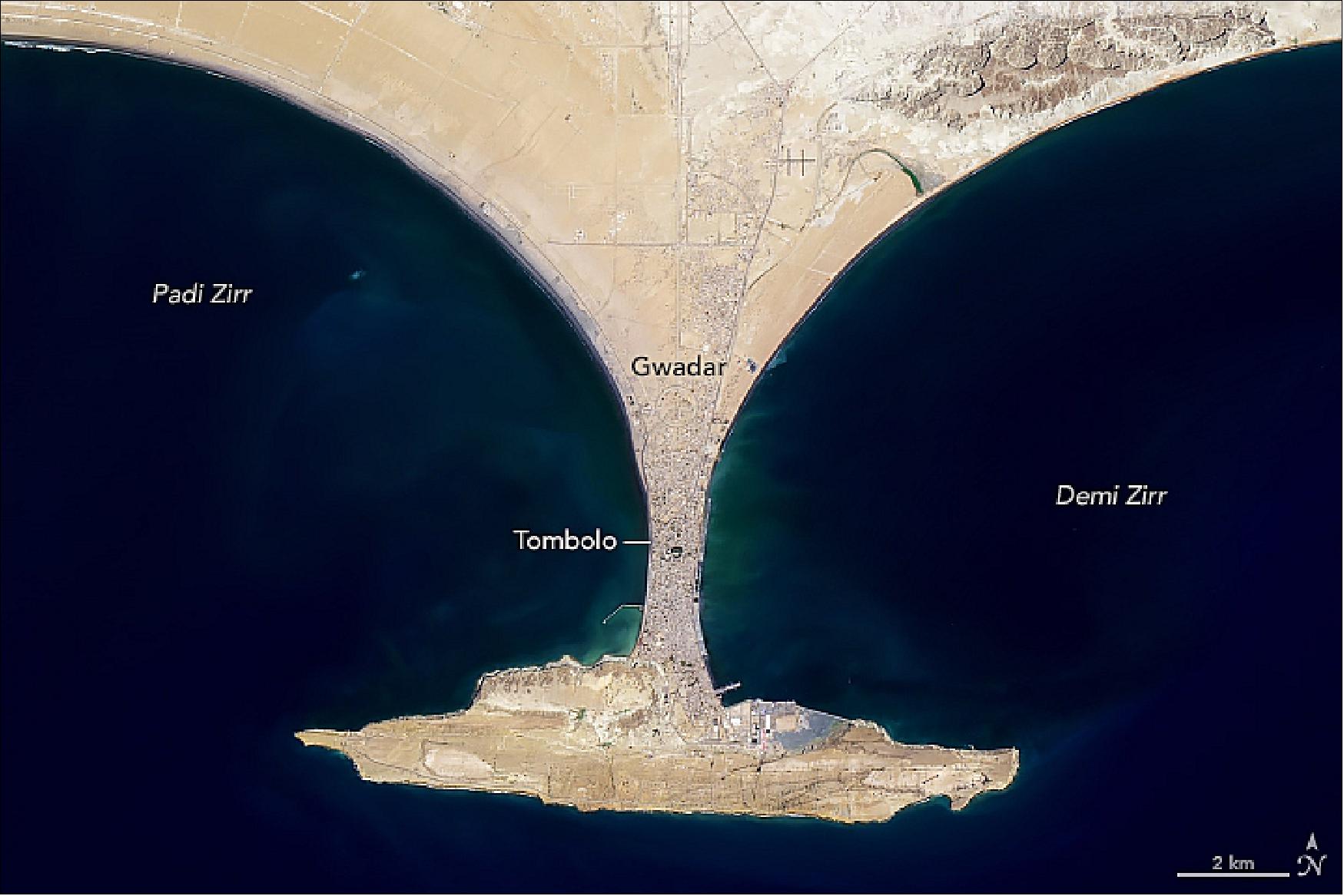 Figure 63: Nadir OLI image of the Gwadar peninsula acquired on 27 April 2019 (image credit: NASA Earth Observatory image by Joshua Stevens, using Landsat data from the U.S. Geological Survey, story by Adam Voiland)