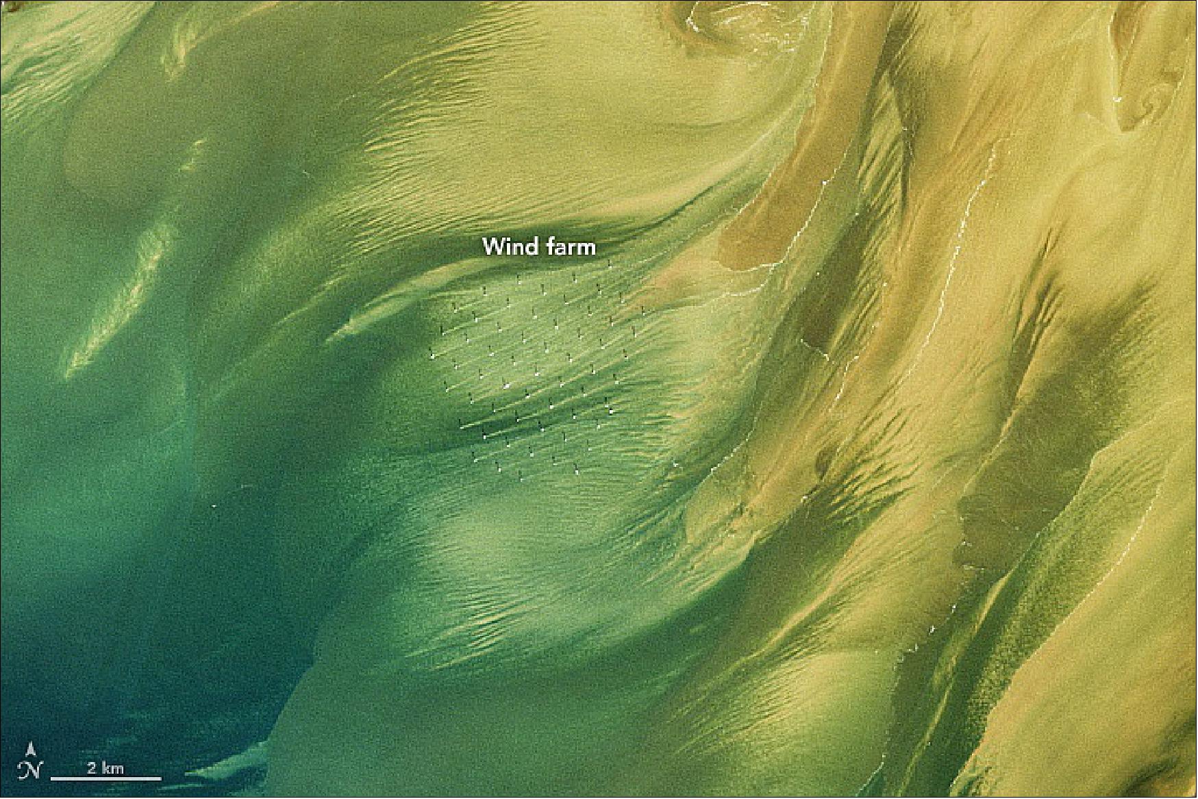 Figure 8: This image is a blend of art and science. Like a photographer who adjusts lighting and uses filters, Norman Kuring of NASA’s Ocean Biology group works with various software programs and color-filtering techniques to draw out the fine details in the water. The swirls and streamers in Solway Firth are real, but Kuring has separated and enhanced certain shades and tones in the data to make the sediments and dissolved organic matter stand out. Click here for a natural-color view at lower resolution. (image credit: NASA Earth Observatory, image by Norman Kuring/NASA's Ocean Color Web, using Landsat data from the U.S. Geological Survey. Story by Michael Carlowicz)