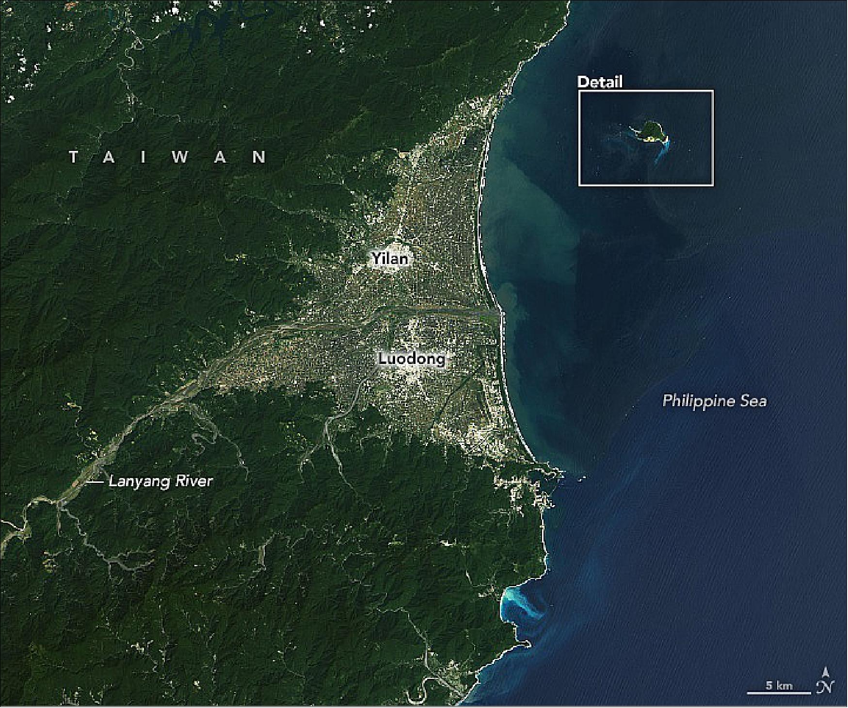 Figure 86: On September 29, 2021, the Operational Land Imager (OLI) on Landsat 8 acquired these images of Guishan Island. The image shows its proximity to mainland Taiwan, about 10 kilometers (6 miles) away (NASA Earth Observatory images by Lauren Dauphin, using Landsat data from the U.S. Geological Survey. Photo “_DSC8877” by kimi kao is licensed under CC BY-NC-ND 2.0. Story by Kathryn Hansen)