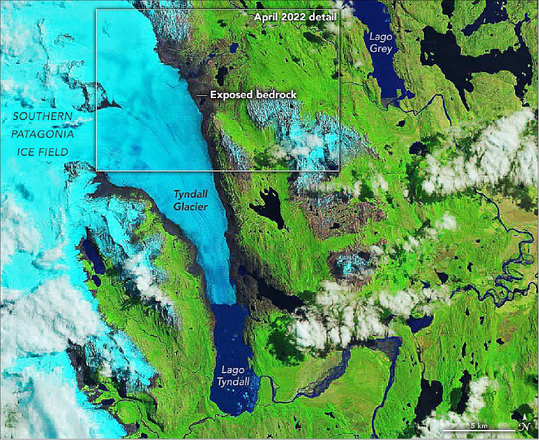 Figure 38: This image was acquired by the OLI instrument on Landsat-8. The false-color allows a better color match between the two images that were collected by different sensors (image credit: NASA Earth Observatory images by Joshua Stevens, using Landsat data from the U.S. Geological Survey. Photograph by Alejandra Zuñiga/Servicio Nacional del Patrimonio Cultural. Story by Kathryn Hansen)