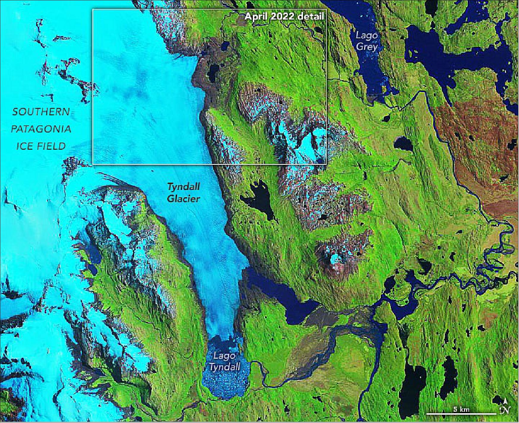 Figure 37: This image of Patagonia's Tyndall Glacier was observed on 14 January 1986 with TM on the Landsat-5 satellite (image credit: NASA Earth Observatory)