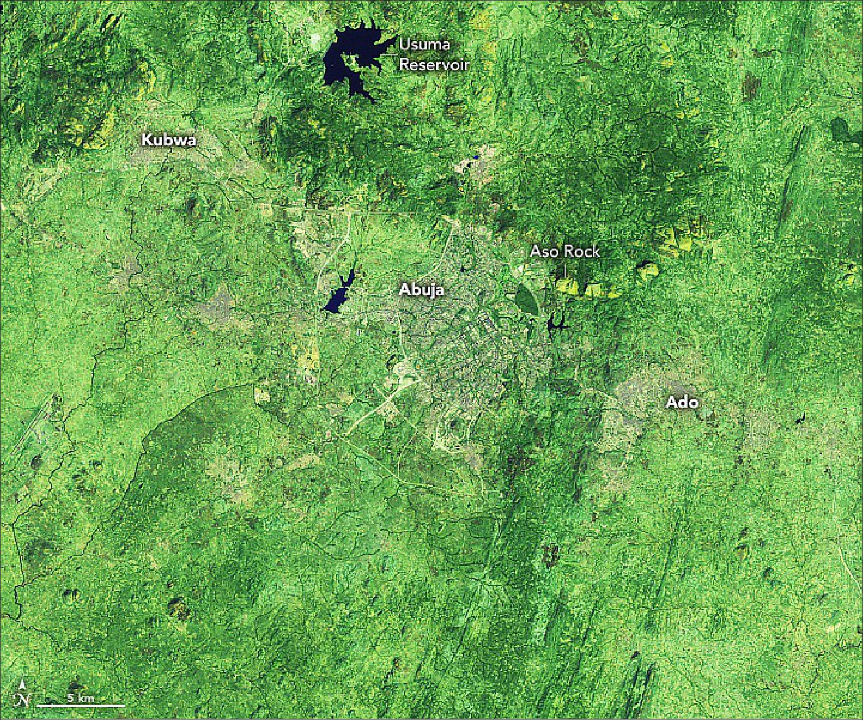 Figure 26: This image of the Abuja region was observed by the ETM+imager of Landsat-7 on December 27, 2001 (image credit: NASA Earth Observatory)