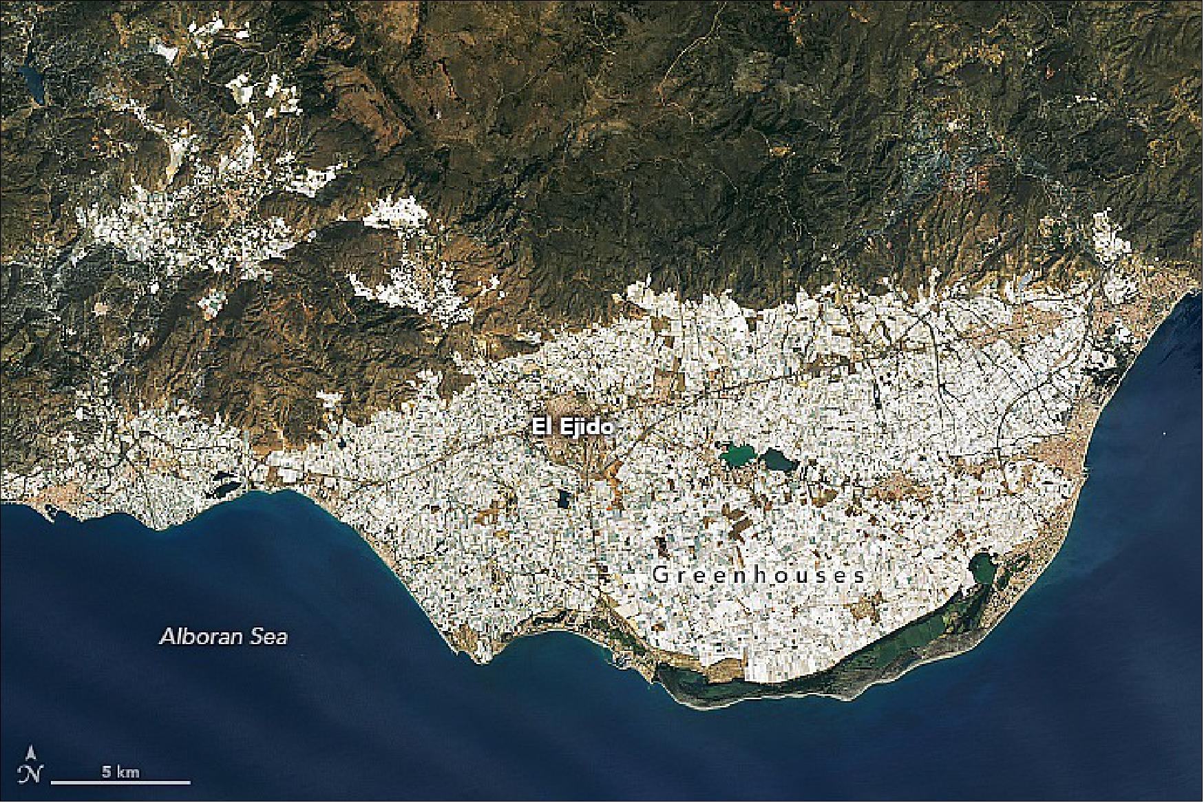 Figure 18: Clear skies and plastic have made it possible for the dry province in southeastern Spain to become a major exporter of tomatoes and other produce (image credit: NASA Earth Observatory)