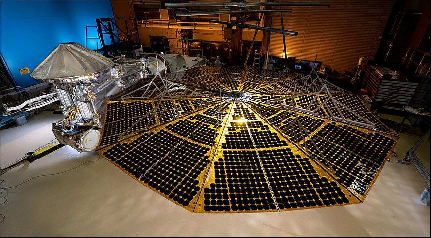 Figure 29: The Lucy spacecraft and one of its two solar arrays, 7.3 m in diameter, during tests before its Oct. 16 launch (image credit: Lockheed Martin)