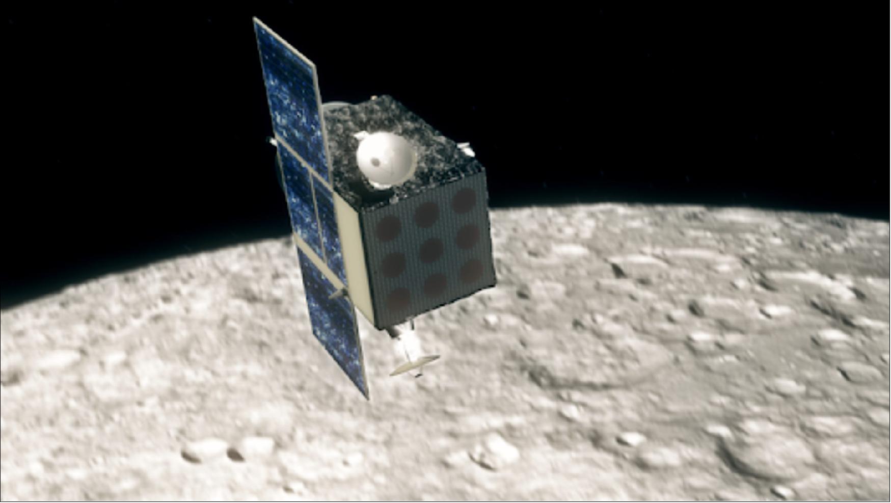 Figure 21: Lunar Pathfinder will fly in a frozen elliptical orbit, focused on covering the Moon's south pole, highlighted as a prime target for future exploration (image credit: SSTL)