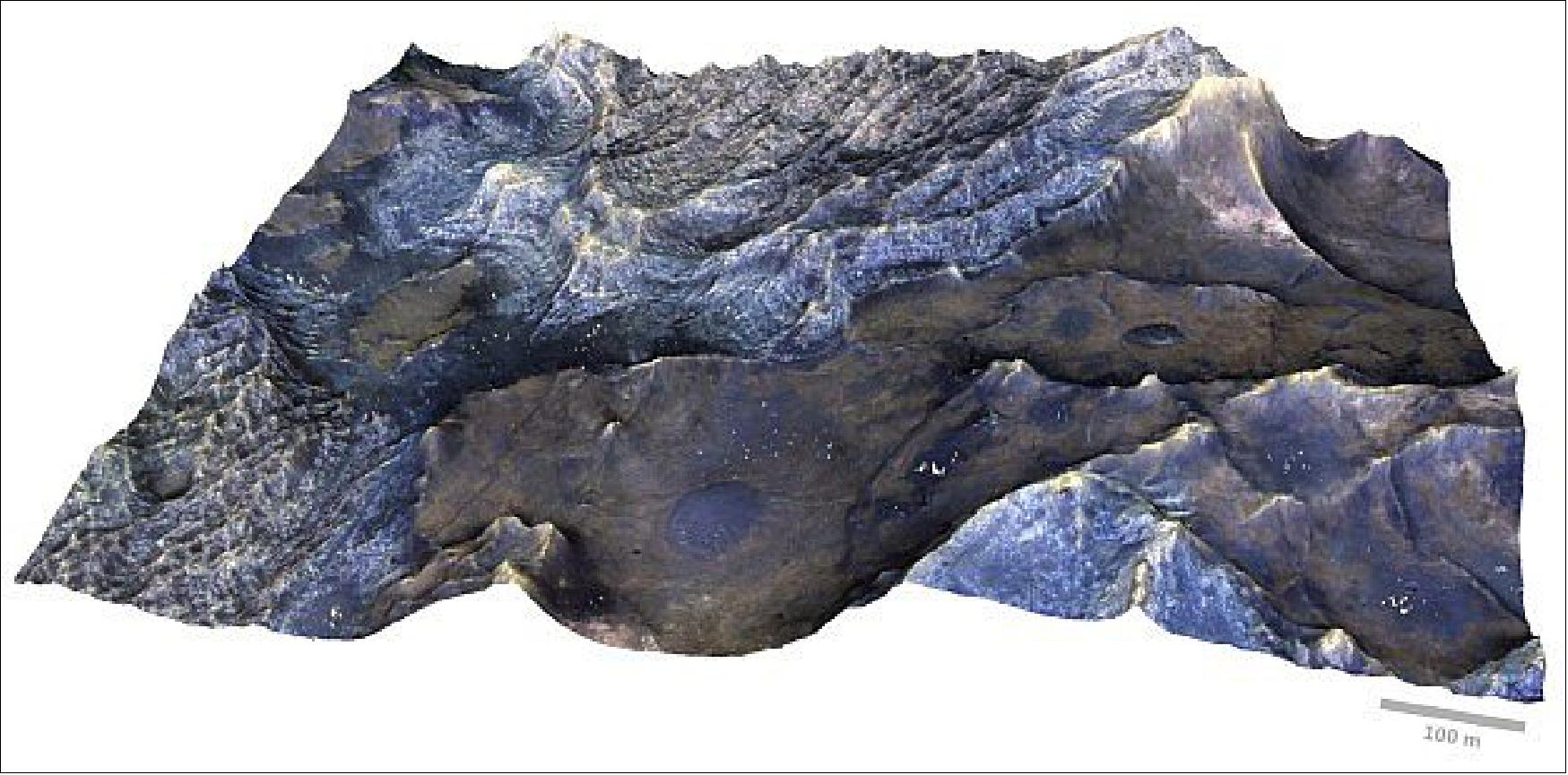 Figure 85: This high-resolution 3D model shows terrain on the surface of Mars in the vicinity of the Jezero crater, the future landing site for NASA's 2020 Mars Perseverance rover (image credit: Mars Express, NASA/JPL/University of Arizona; image processing: L. Mandon)