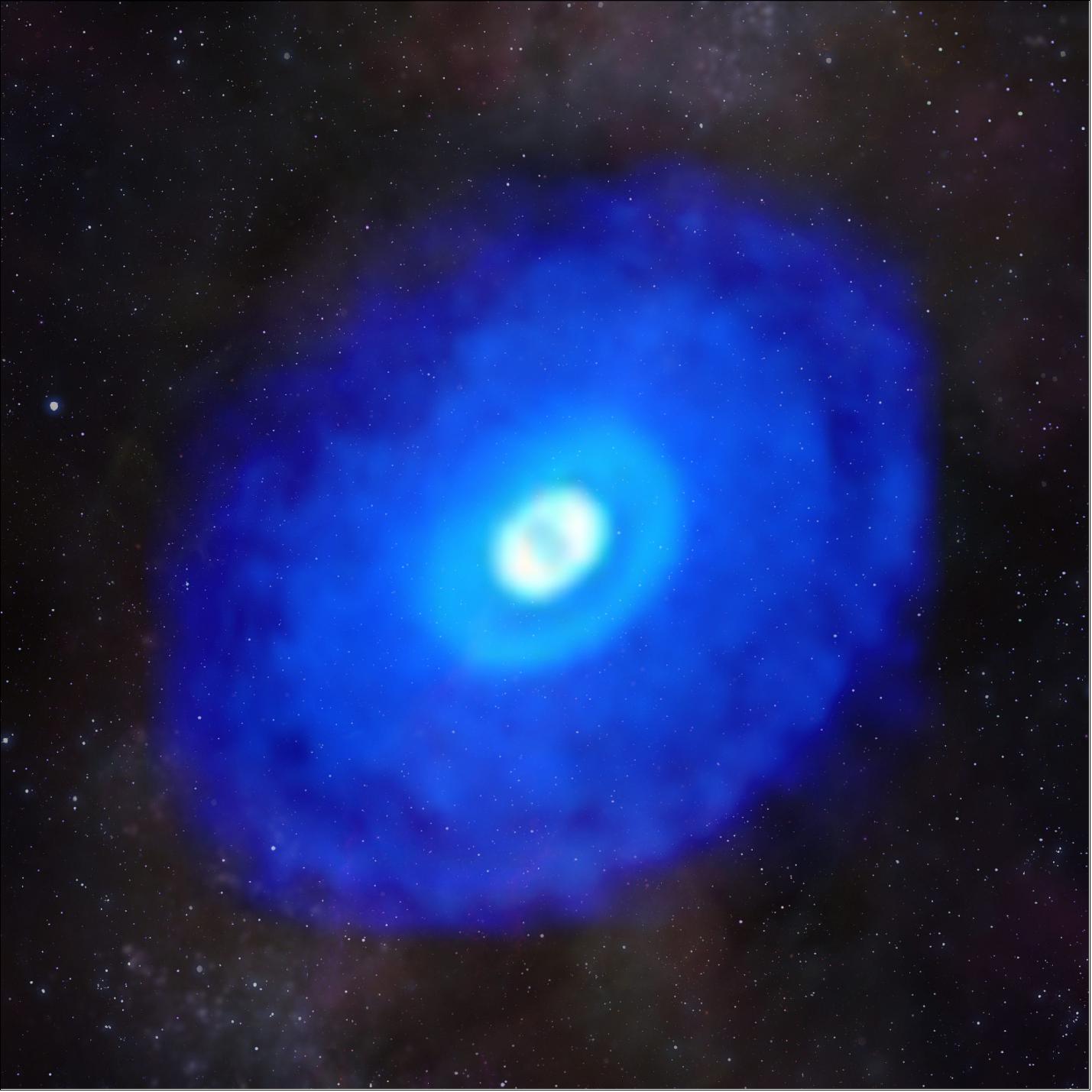 *Figure 16: This composite image of ALMA data from the young star HD 163296 shows hydrogen cyanide e*mission laid over a starfield. The MAPS project zoomed in on hydrogen cyanide and other organic and inorganic compounds in planet-forming disks to gain a better understanding of the compositions of young planets and how the compositions link to where planets form in a protoplanetary disk [image credit: ALMA (ESO/NAOJ/NRAO)/D. Berry (NRAO), K. Öberg et al. (MAPS)]