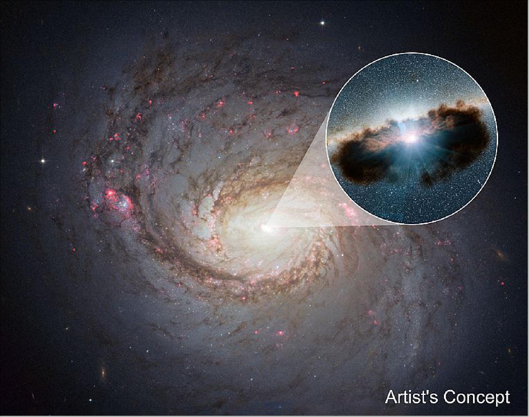 Figure 34: Galaxy NGC 1068 can be seen in close-up in this view from NASA's Hubble Space Telescope. NuSTAR's high-energy X-rays eyes were able to obtain the best view yet into the hidden lair of the galaxy's central, supermassive black hole (image credit: NASA/JPL, CalTech)