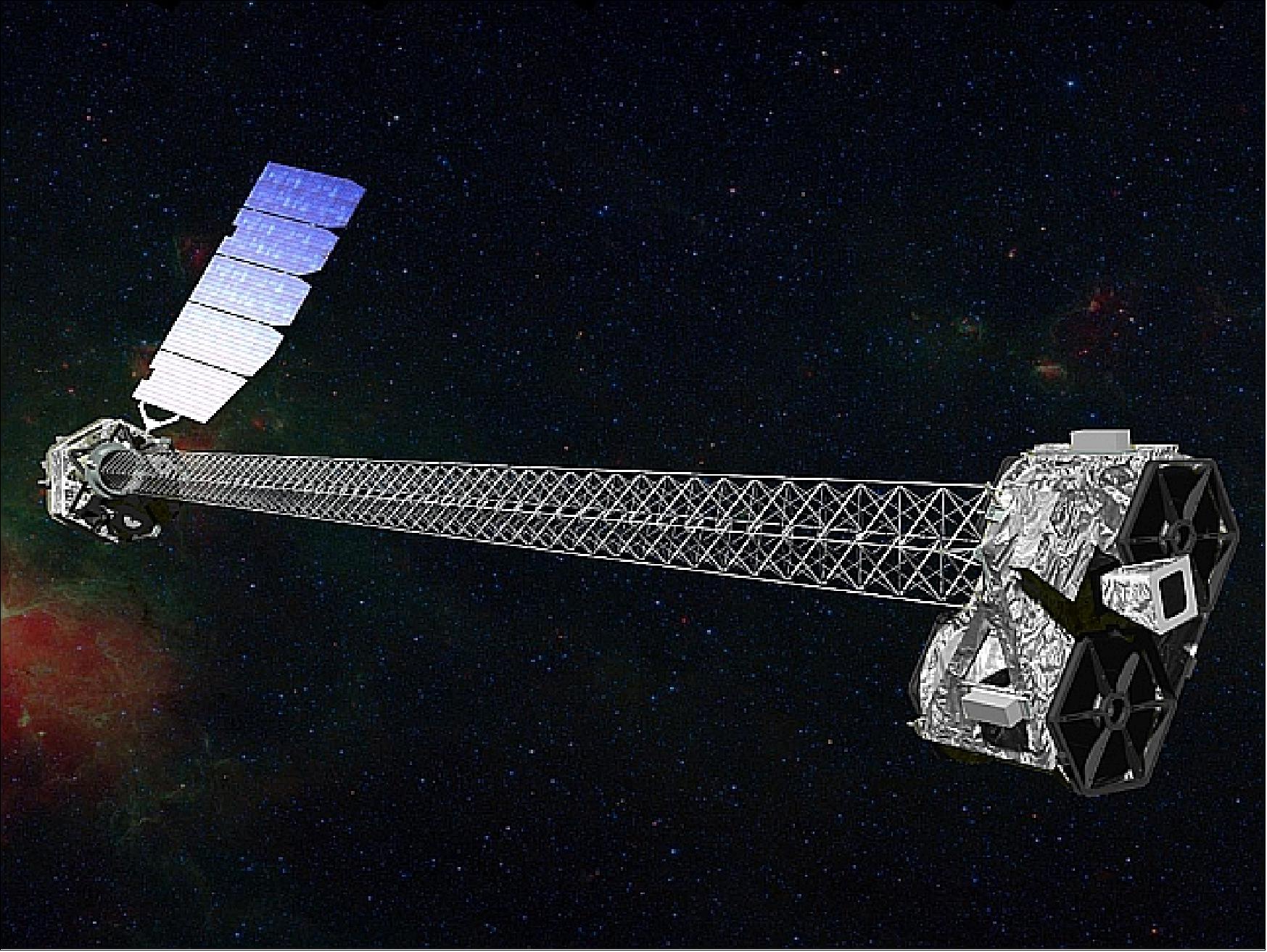 Figure 1: Artist's rendition of the NuSTAR spacecraft in orbit (image credit: NASA/JPL)