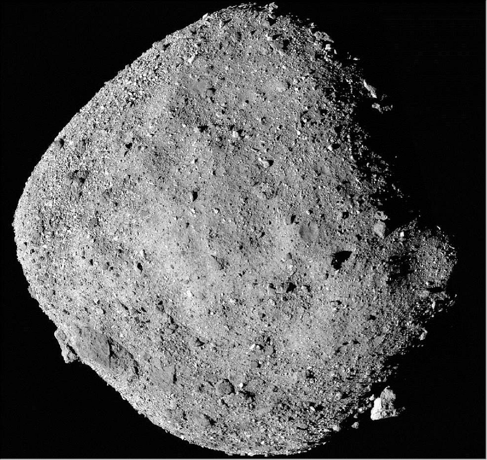 Figure 62: This mosaic image of asteroid Bennu is composed of 12 PolyCam images collected on 2 December by the OSIRIS-REx spacecraft from a range of 24 km (image credit: NASA/Goddard/University of Arizona)