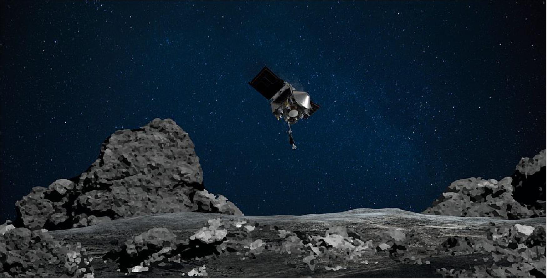 Figure 25: NASA’s OSIRIS-REx mission readies itself to touch the surface of asteroid Bennu (image credits: NASA/Goddard/University of Arizona)