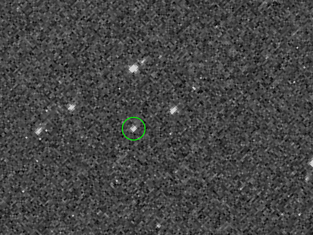 Figure 72: On Aug. 17, the OSIRIS-REx spacecraft obtained the first images of its target asteroid Bennu from a distance of 2.2 million km, or almost six times the distance between the Earth and Moon. This cropped set of five images was obtained by the PolyCam camera over the course of an hour for calibration purposes and in order to assist the mission’s navigation team with optical navigation efforts. Bennu is visible as a moving object against the stars in the constellation Serpens (image credit: NASA/Goddard/University of Arizona)