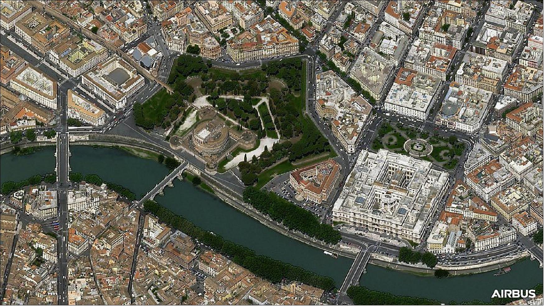 Figure 14: Castel Sant'Angelo, Rome, Italy, at 30 cm native resolution by Pleiades Neo 3 satellite (image credit: Airbus)
