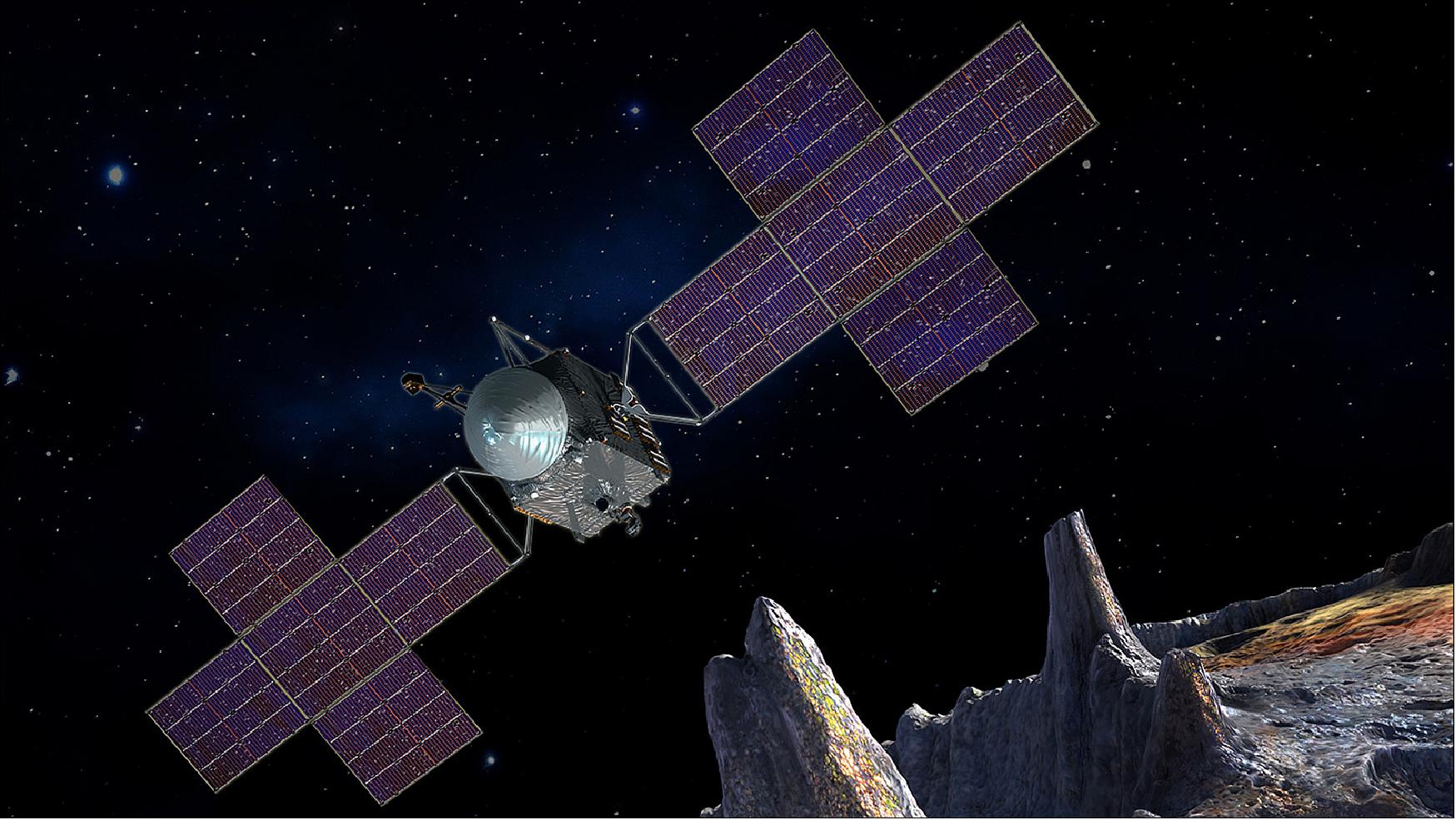 Figure 2: Artist's concept of the Psyche spacecraft, which will conduct a direct exploration of a metal asteroid Psyche, thought to be a stripped planetary core (image credit: SSL/ASU/P. Rubin/NASA/JPL-Caltech)