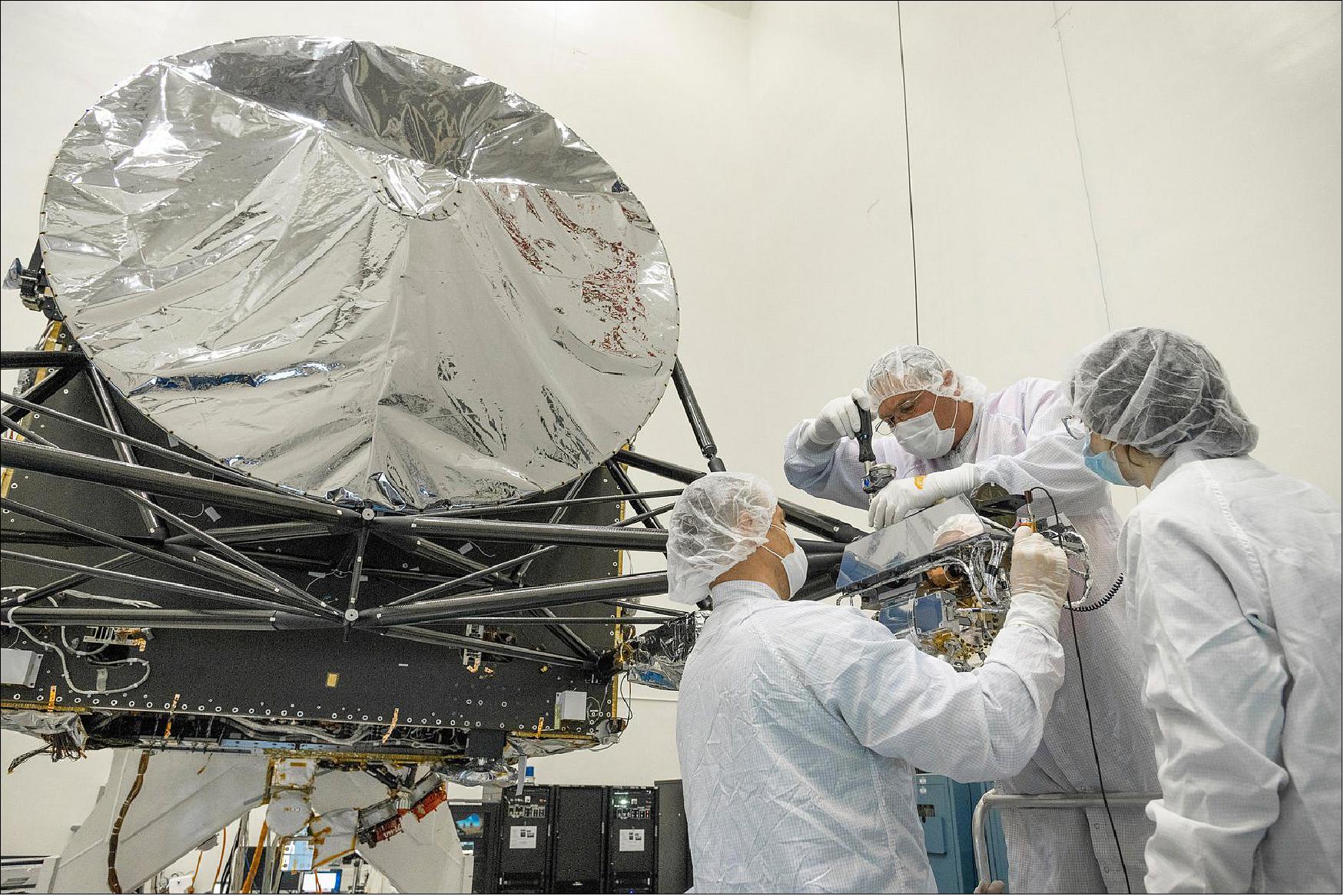 Figure 8: Engineers at NASA's Jet Propulsion Laboratory in Southern California integrate the gamma ray and neutron spectrometer instrument into the agency's Psyche spacecraft on Aug. 23, 2021 (image credit: NASA/JPL-Caltech)