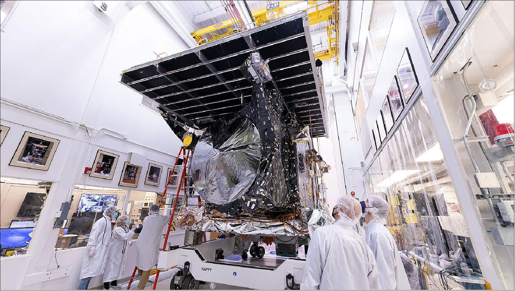 Figure 5: NASA’s Psyche spacecraft is seen on its way to the vacuum chamber at the agency’s Jet Propulsion Laboratory in Southern California (image credit: NASA/JPL-Caltech)