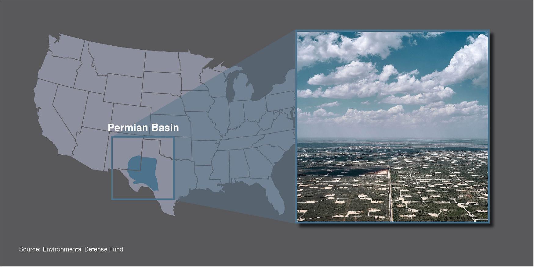 Figure 72: The Permian Basin is the largest oil field on the planet. Tens of thousands of wells dot the 86,000 square mile landscape that spans West Texas and Southeastern New Mexico [image credit: EDF (Environmental Defense Fund), Nick Simonite]