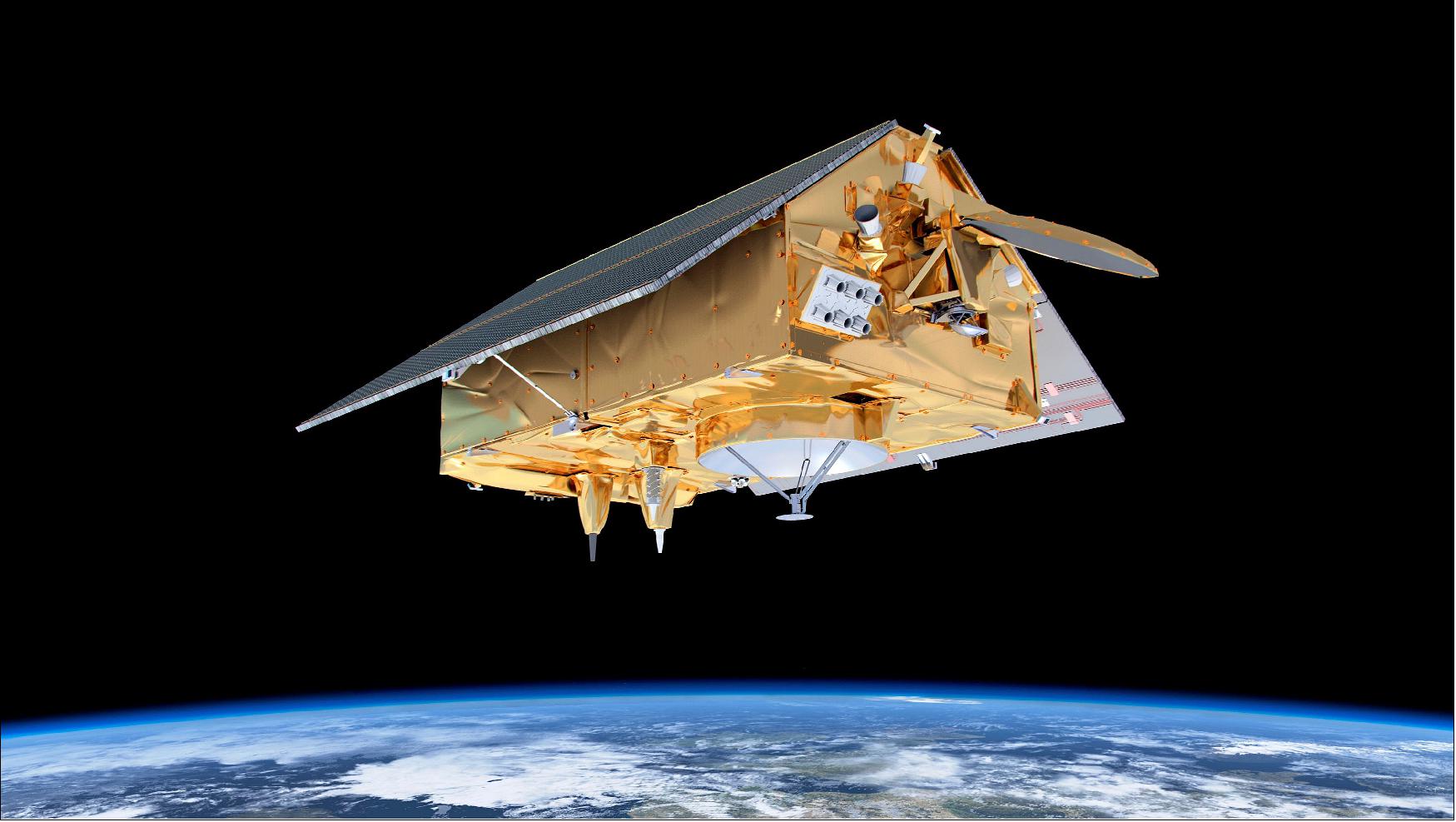 Figure 76: Artist's rendition of the deployed Sentinel-6/Jason-CS satellite in orbit (image credit: ESA)