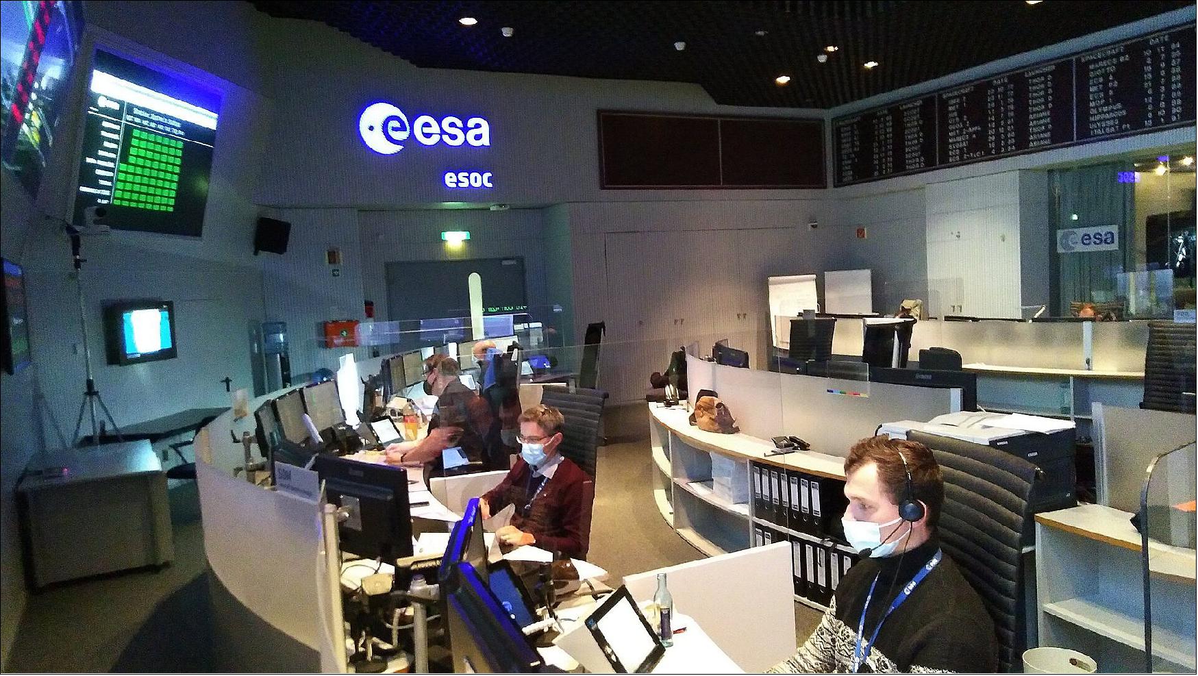 Figure 55: On 30 September 2020, the Sentinel-6 control team at ESA/ESOC in Darmstadt, Germany, practiced for liftoff. In one of many 'contingency simulations' they worked through scenarios in which the Launch and Early Orbit Phase doesn't go to plan. This way, they are as prepared as can be for every eventuality (image credit: ESA)