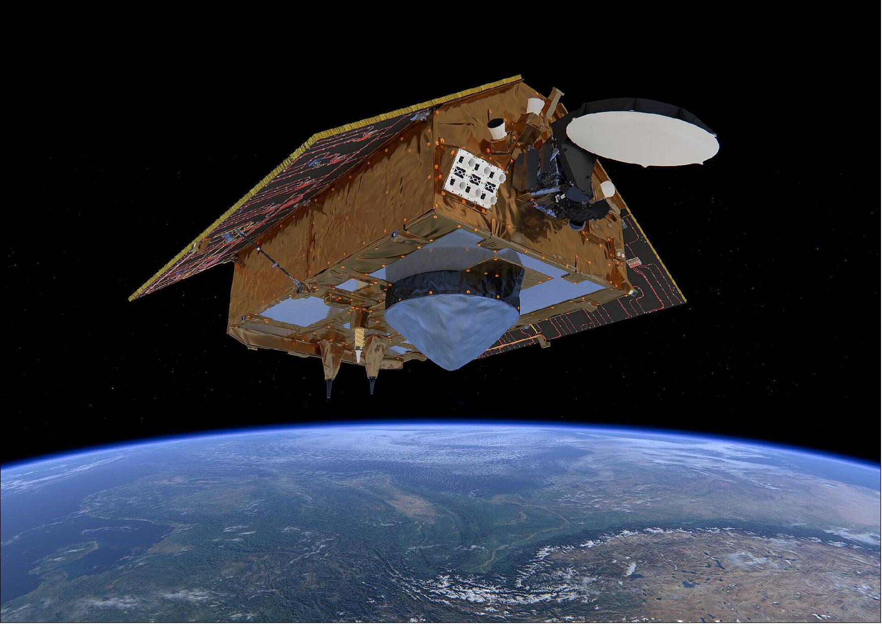 Figure 51: The Copernicus Sentinel-6 mission comprises two identical satellites launched five years apart. It not only serves Copernicus, but also the international climate community. Since sea-level rise is a key indicator of climate change, accurately monitoring the changing height of the sea surface over decades is essential for climate science, for policy-making and, ultimately, for protecting lives in vulnerable low-lying areas. Copernicus Sentinel-6 is taking on the role of radar altimetry reference mission, continuing the long-term record of measurements of sea-surface height started in 1992 by the French–US Topex Poseidon and then the Jason satellites. Importantly, Sentinel-6 brings, for the first time, synthetic aperture radar into the altimetry reference mission time series (image credit: ESA/ATG medialab)