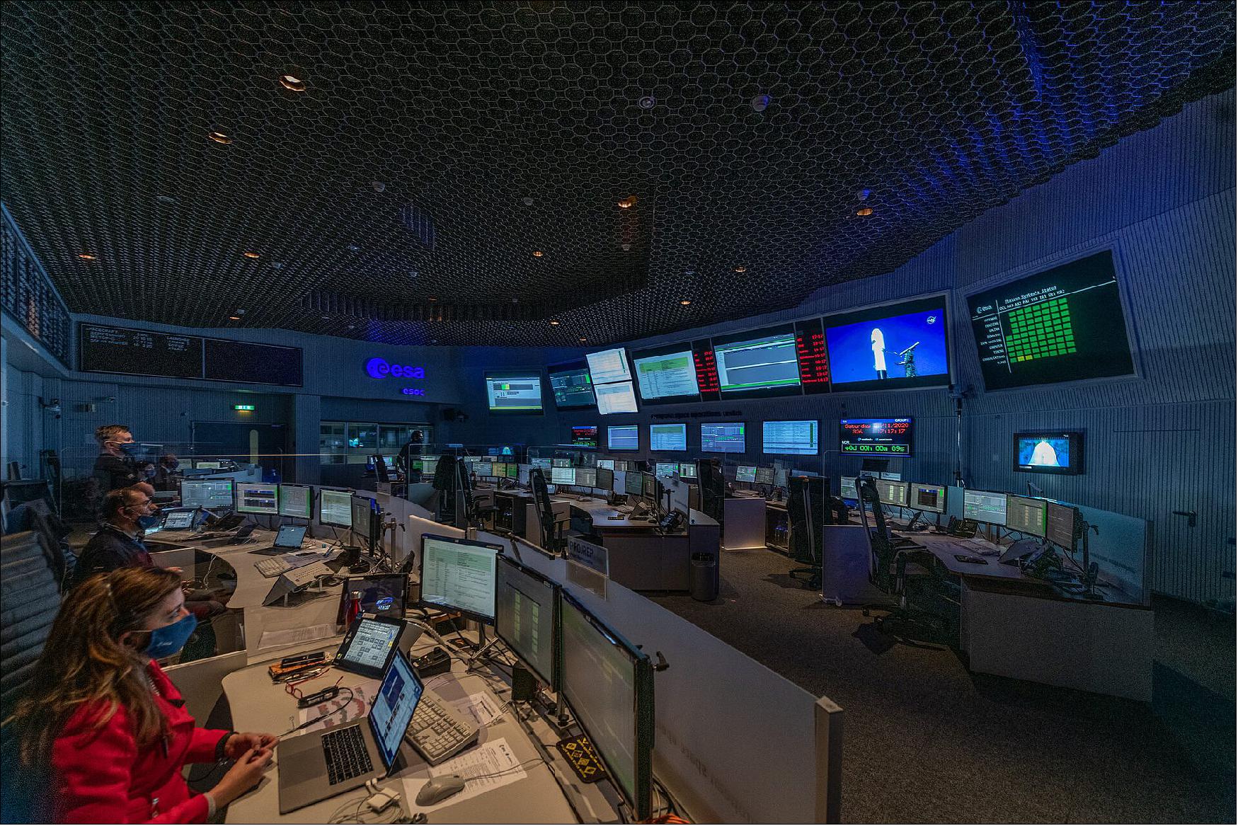 Figure 24: Mission Control Room waiting for the first telemetry from the Copernicus Sentinel-6 Michael Freilich spacecraft. This is used to check how well the satellite survived the harsh conditions of the launch (image credit: ESA)