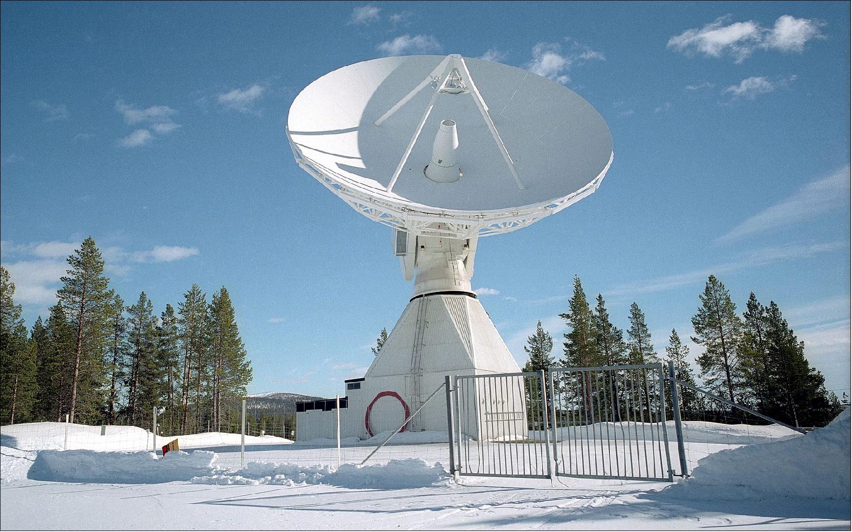 Figure 57: The Kiruna S- and X-band station supports ESA's Earth observation missions. The station is located at Salmijärvi, 38 km east of Kiruna, in northern Sweden. The station is equipped for tracking, telemetry and command operations as well as for reception, recording, processing and dissemination of data (image credit: ESA, S. Corvaja)